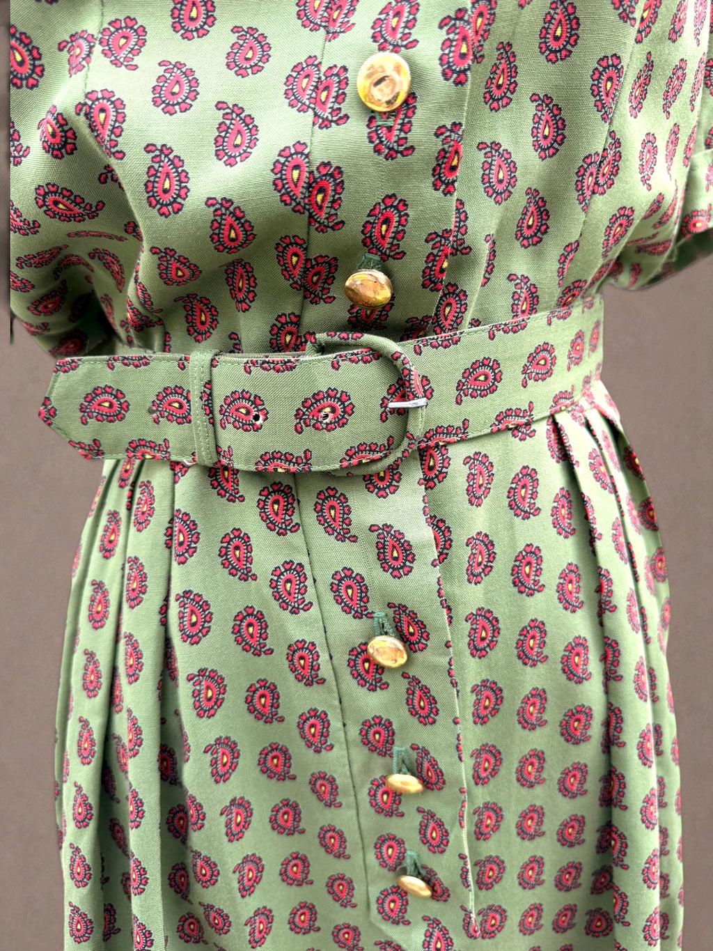 Bea Young Paisley Shirt Dress | Deadstock Vintage | Belted Day Dress
