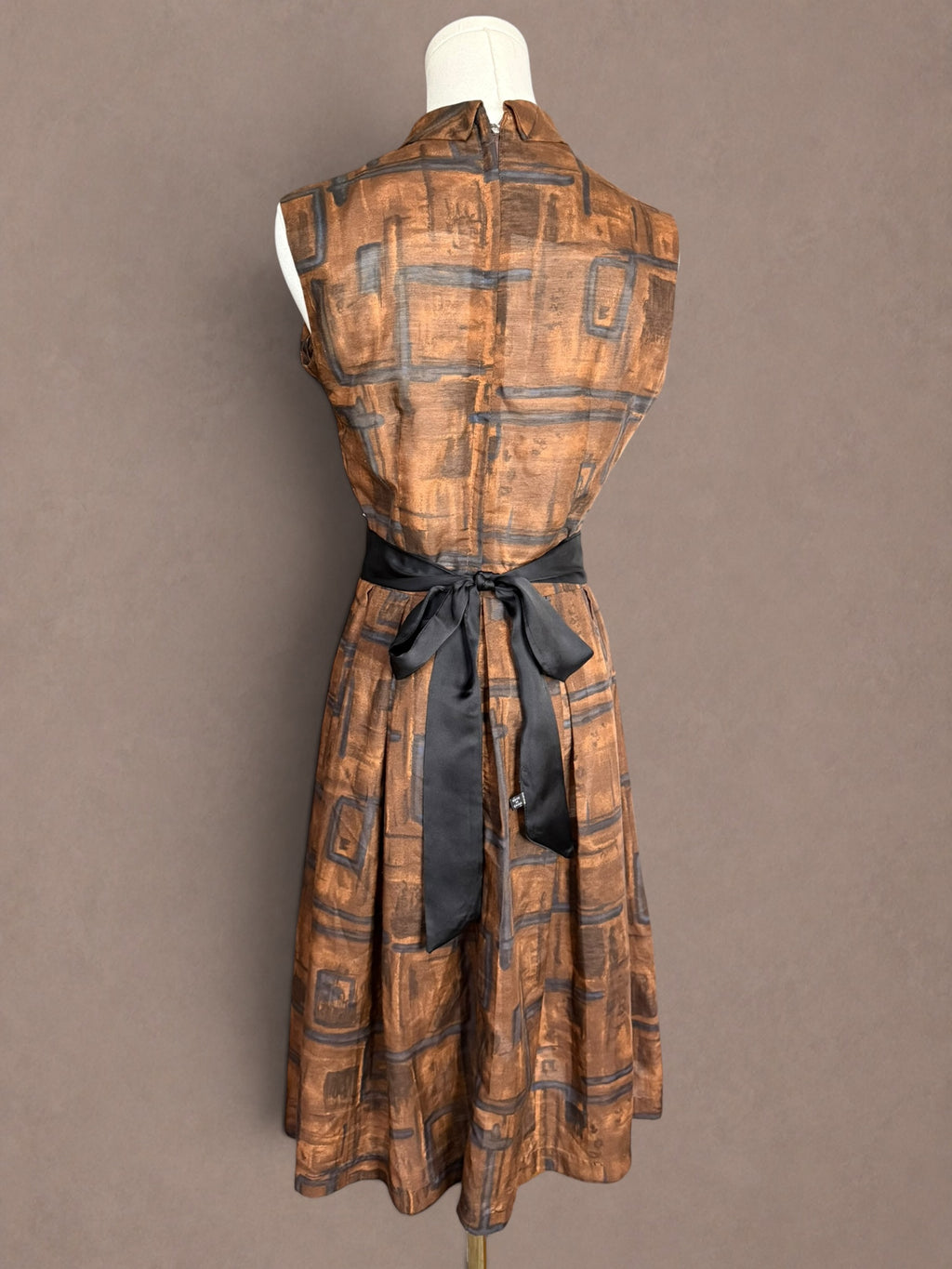 Abstract Print 50s Pussy Bow Dress