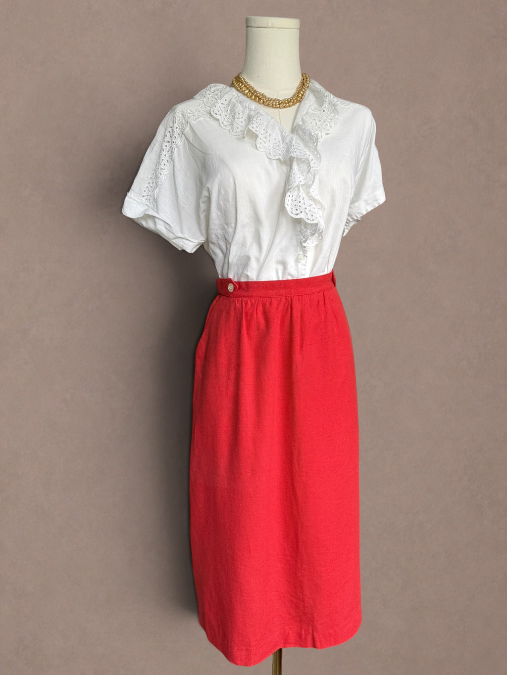 Poppy Red 60s High Waist Column Skirt