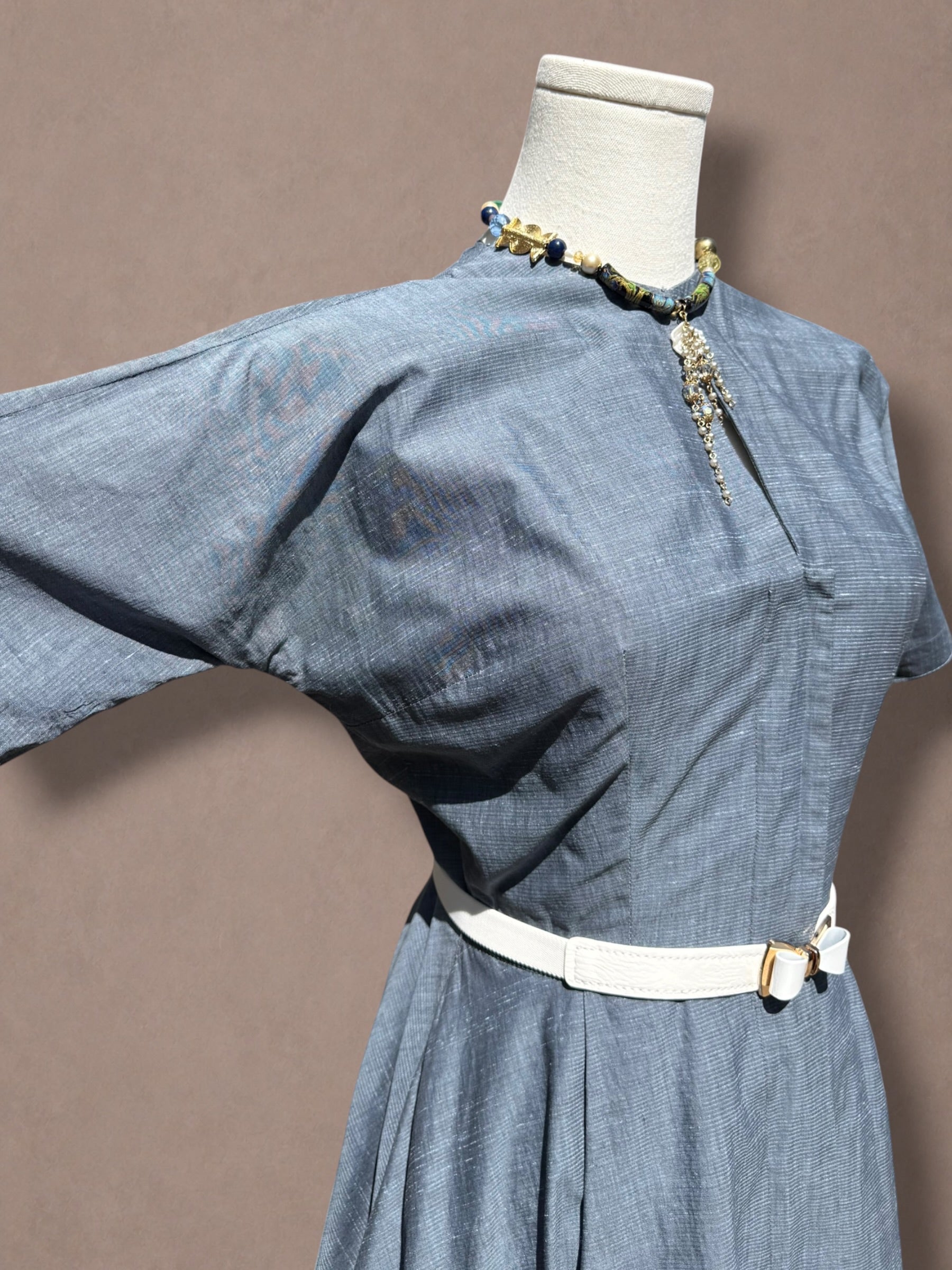 Saks Fifth Avenue 40s Chambray Blue Day Dress