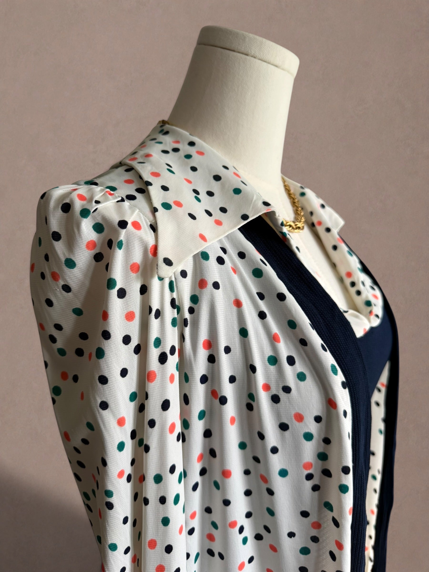 Confetti Dot 70s Knit Dress & Duster Set by Young Innocent