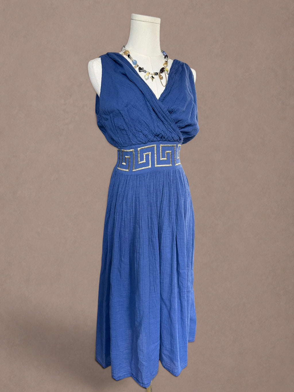 Cobalt Blue 70s Cotton Gauze Grecian Goddess Dress