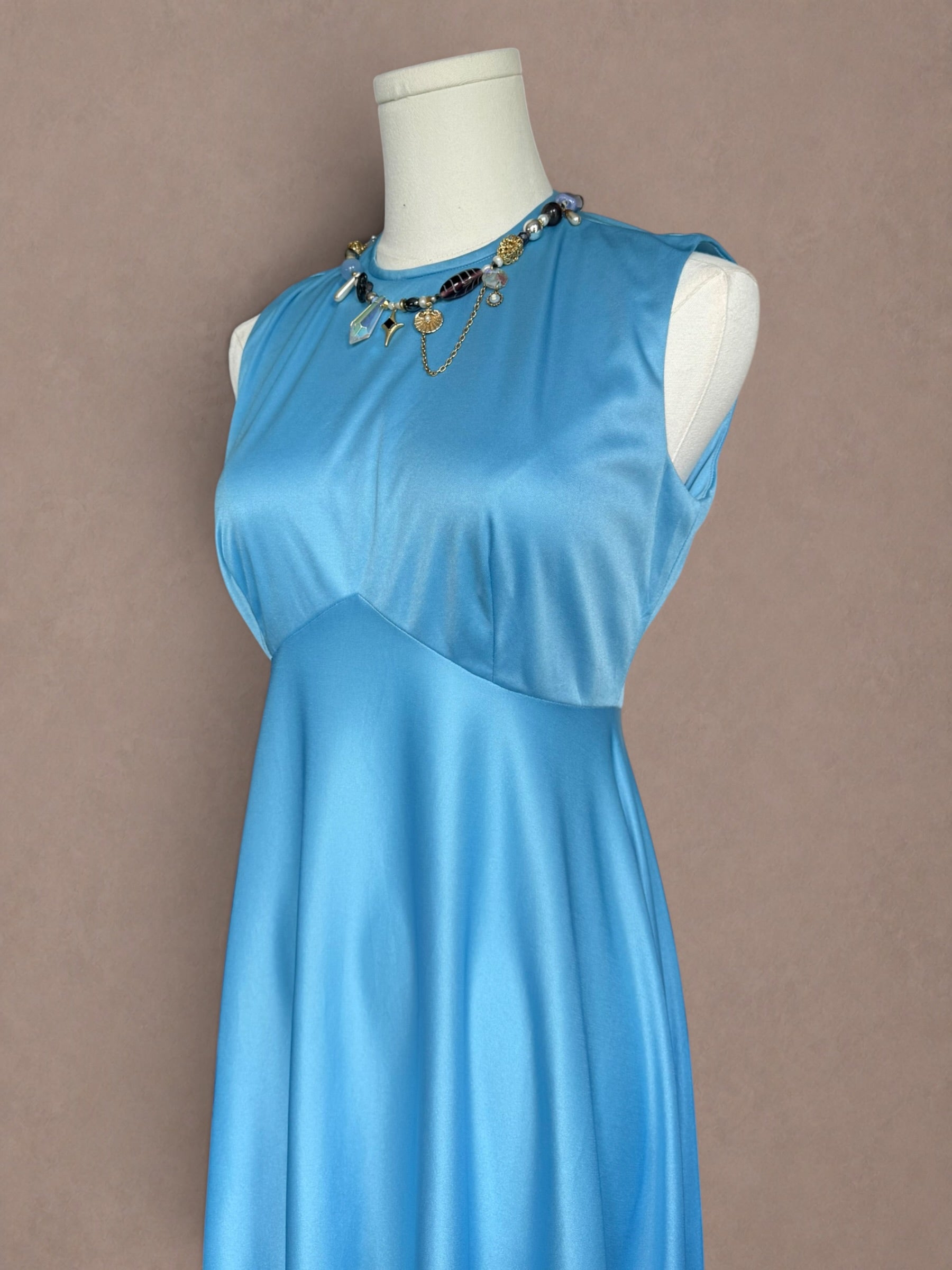 Sky Blue 70s Nylon Maxi Dress