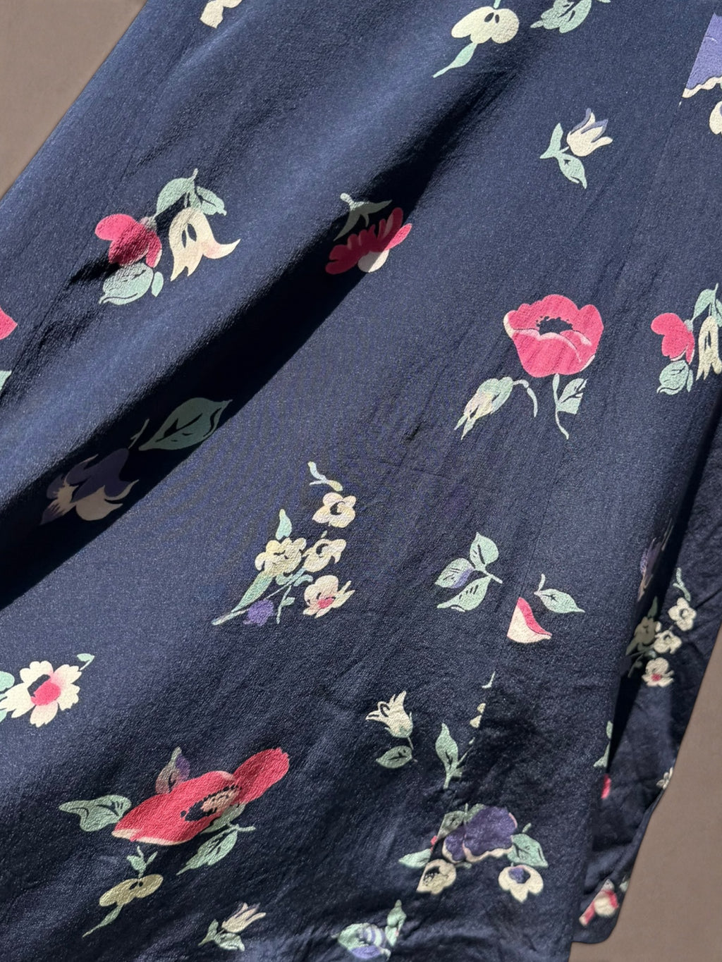 Navy Floral 1930s Bias Cut Rayon Day Dress