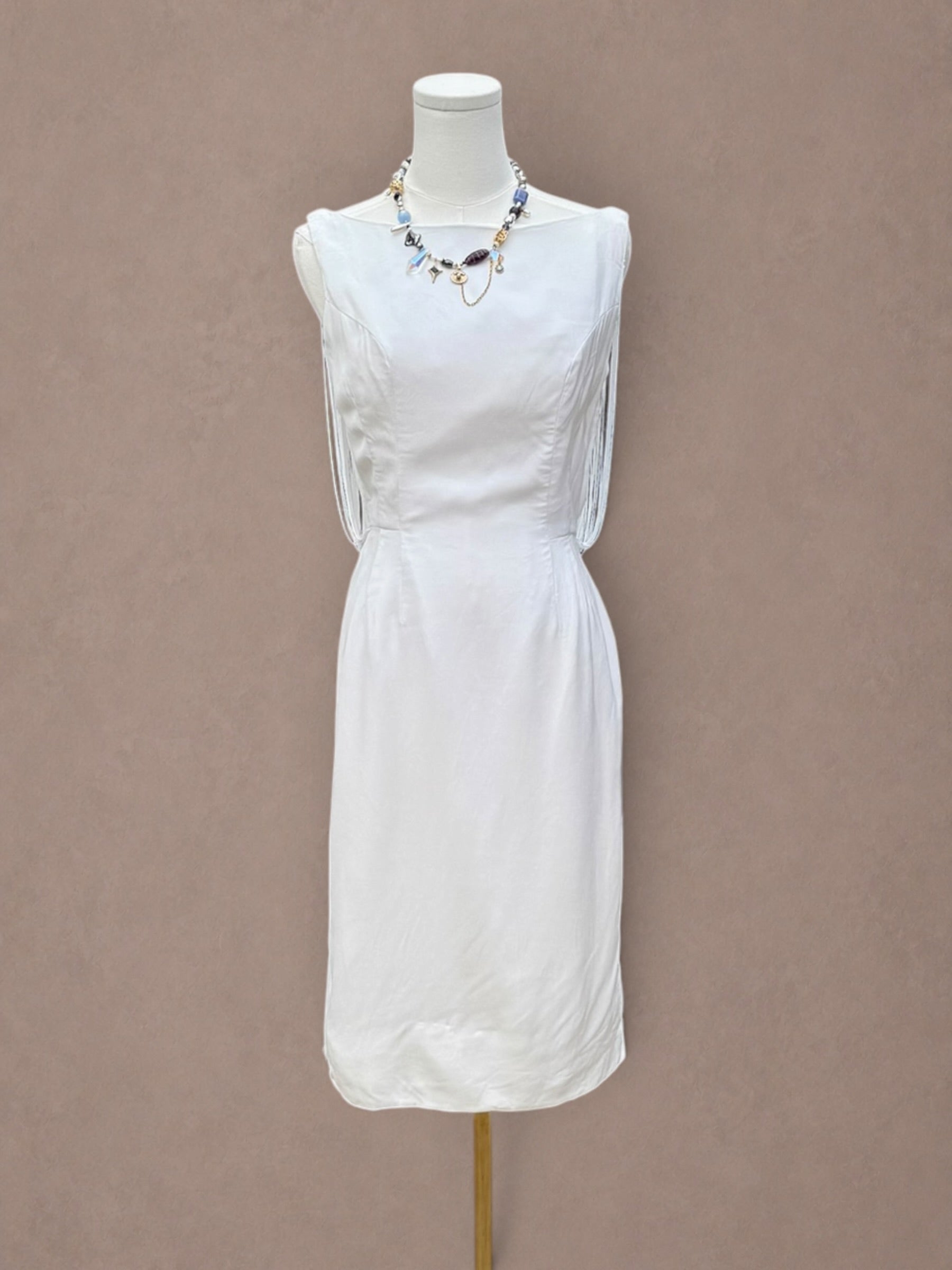 White Fringe Back 60s Wiggle Dress