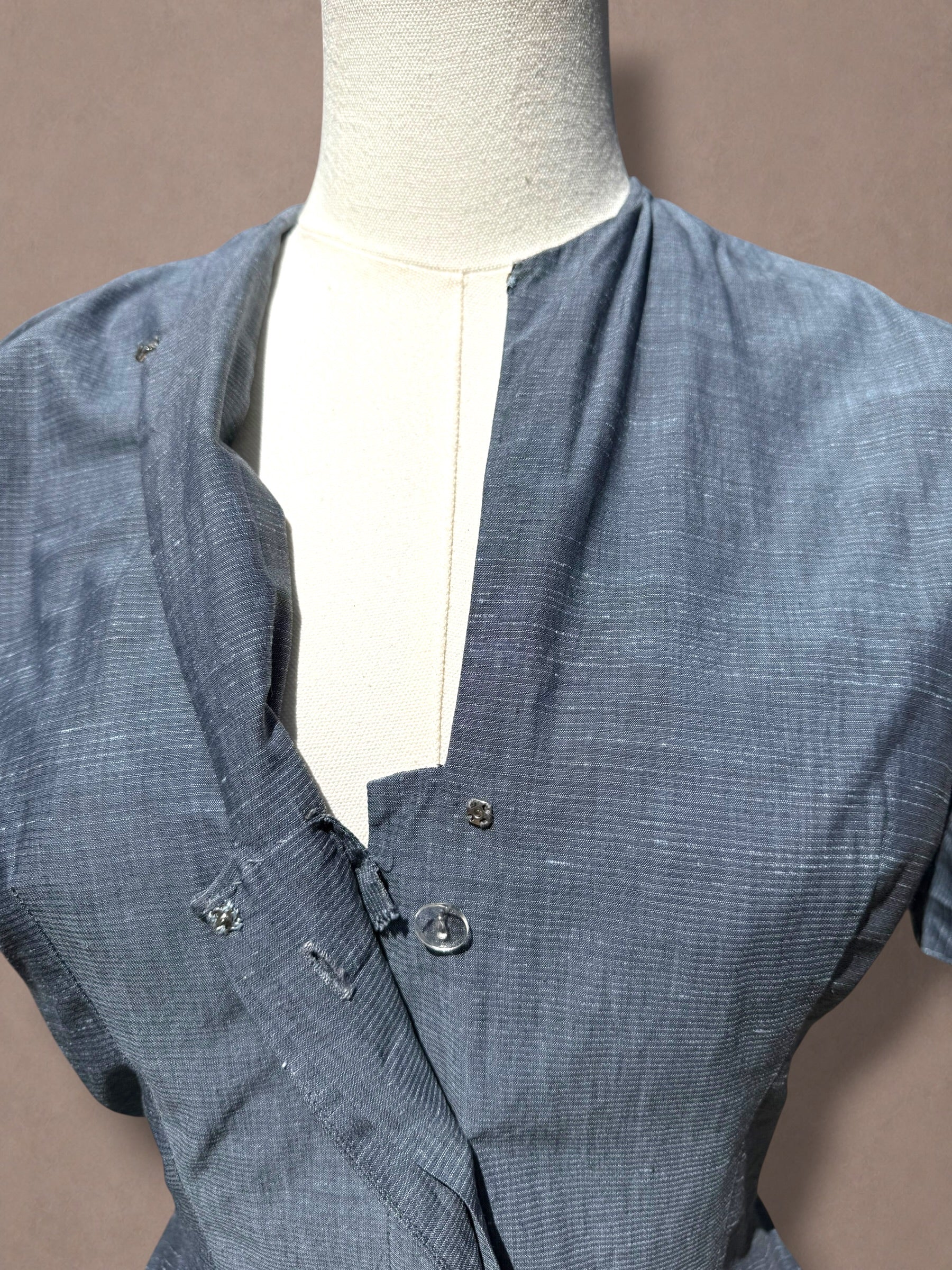 Saks Fifth Avenue 40s Chambray Blue Day Dress
