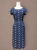 Navy Floral Embroidered Rayon 1940s Day Dress