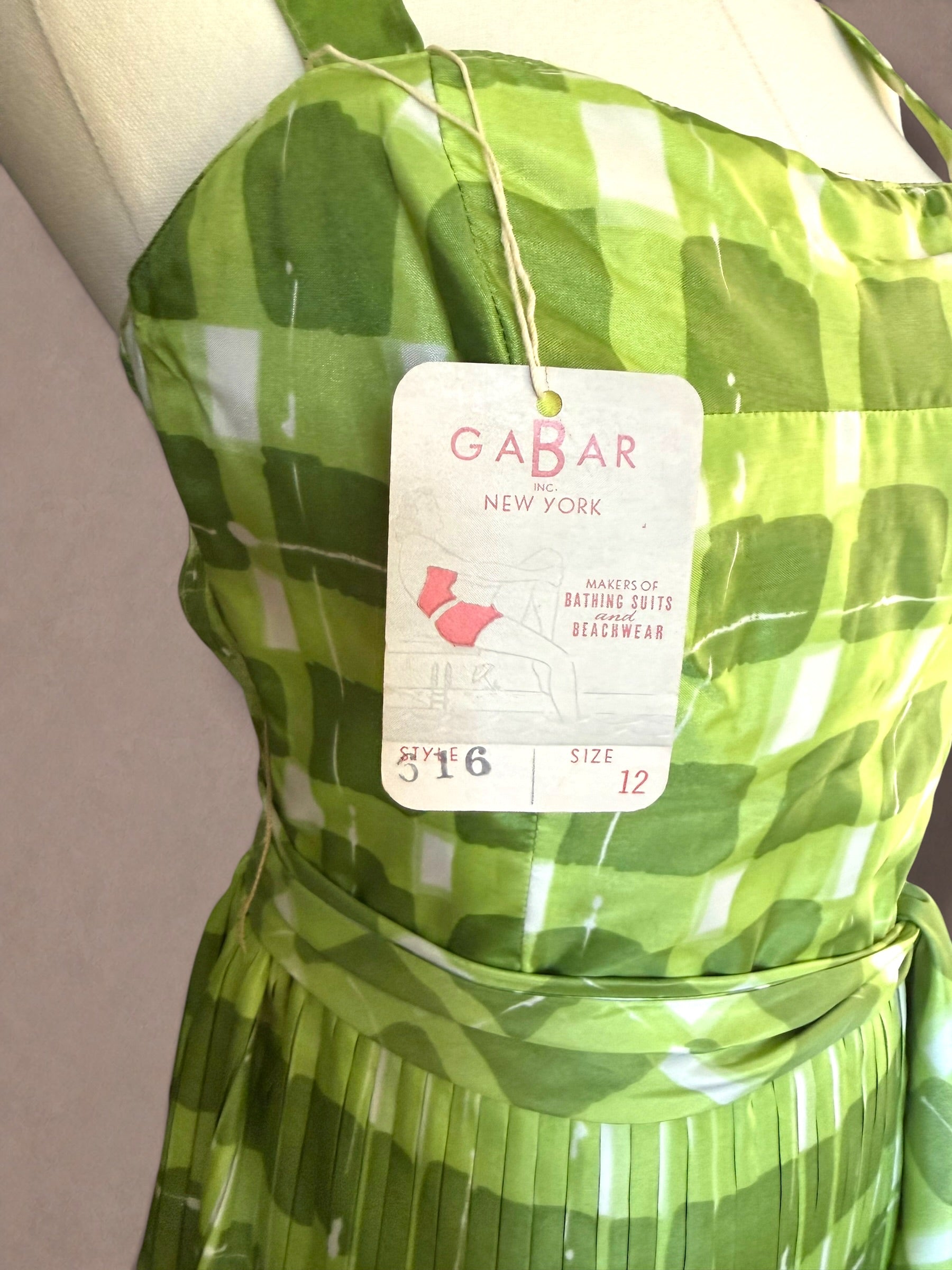 Gabar Deadstock 50s Green Plaid Swimsuit & Skirt Set - NWT