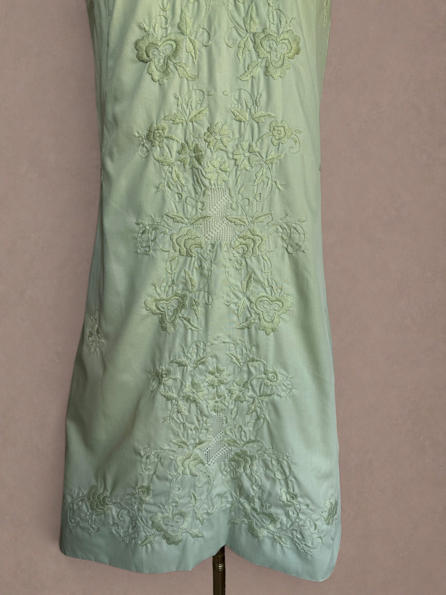 Sage Green 60s Embroidered Cotton Mini