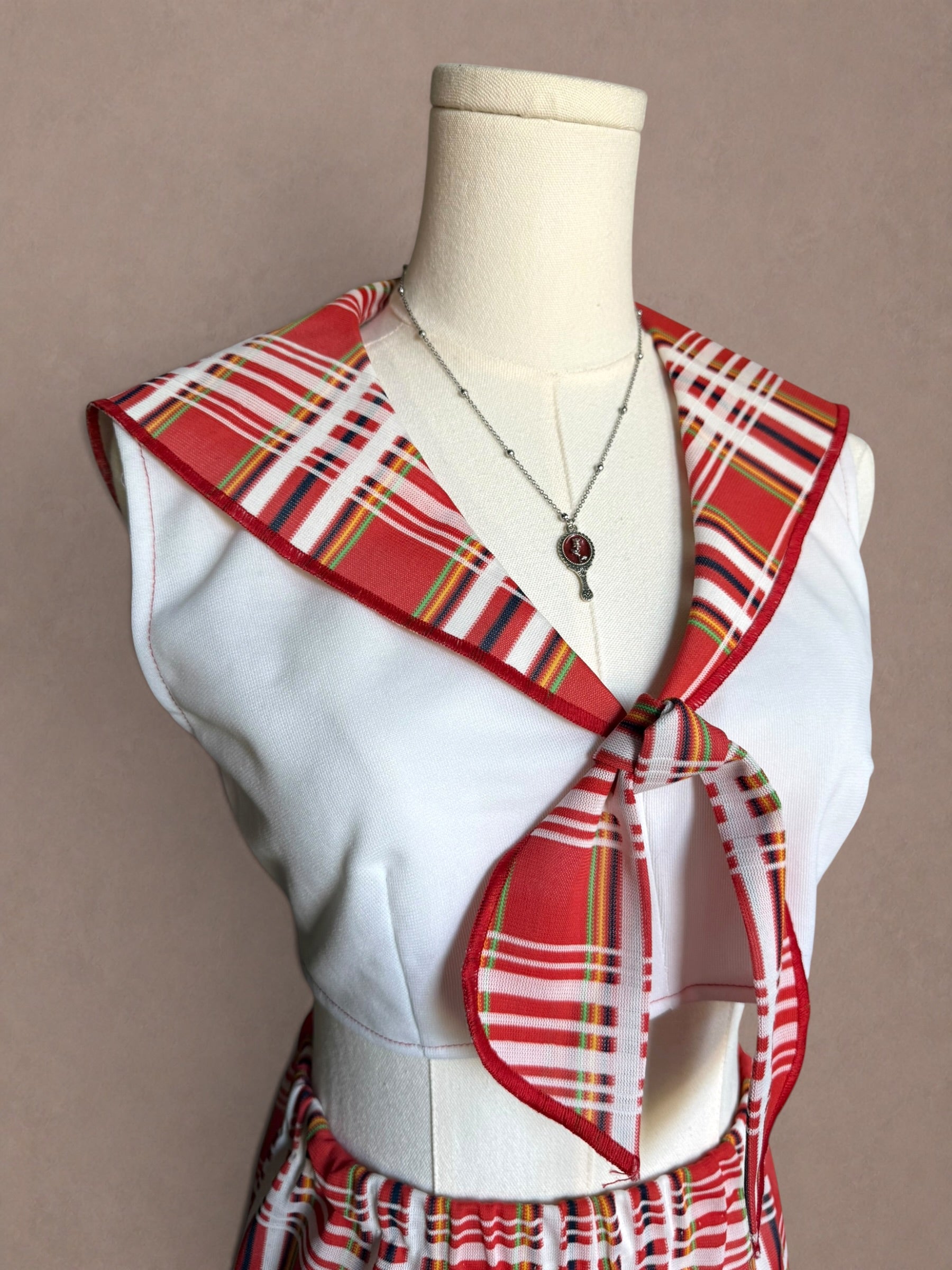 Red Plaid 70s Sailor Short Set- Deadstock, Union Made