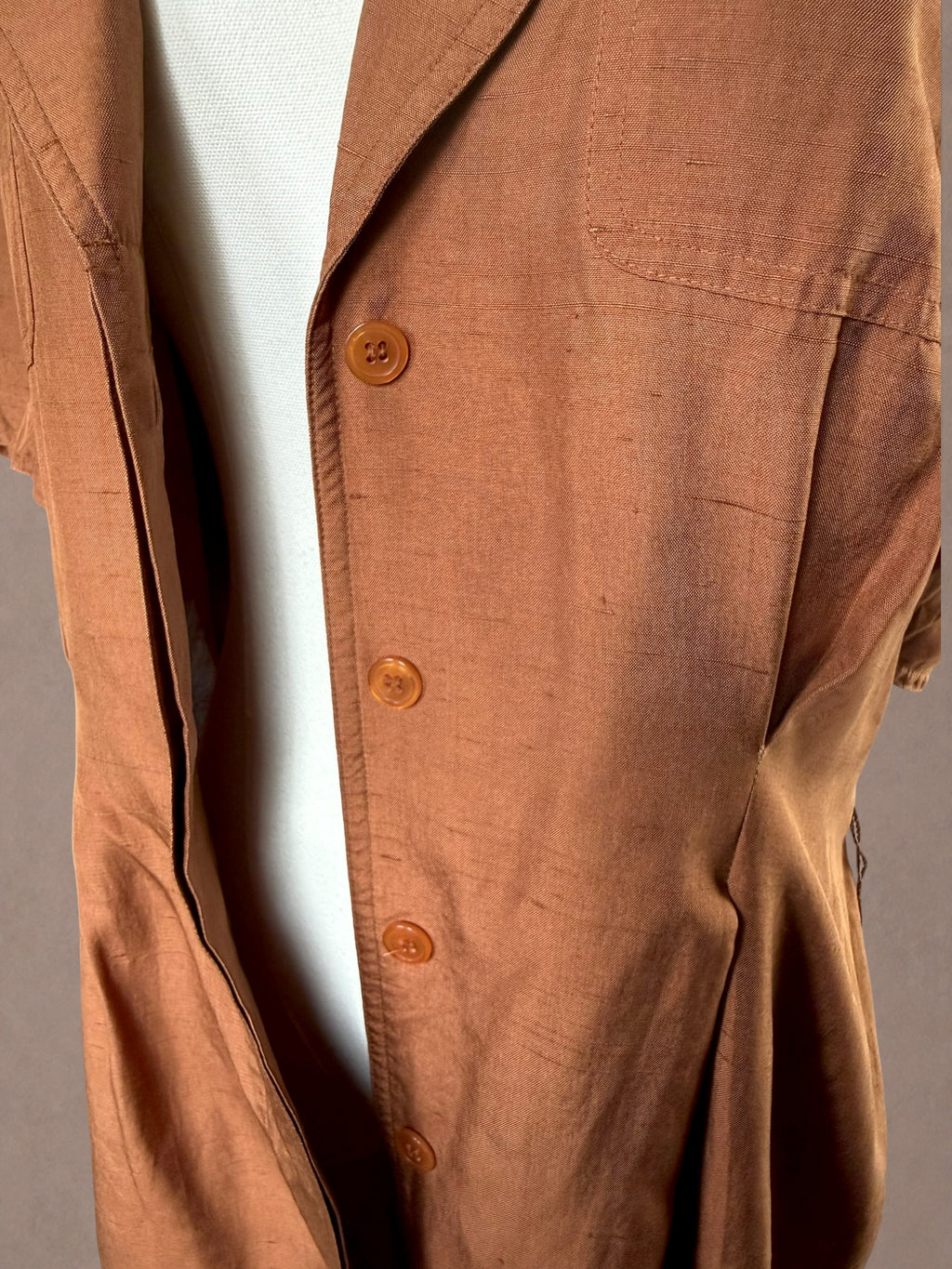 Copper Silk 80s does 40s Shirt Dress Day Dress by G.B. Sott