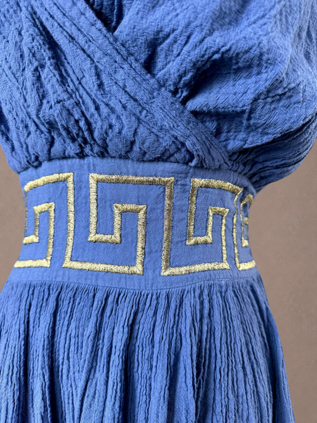 Cobalt Blue 70s Cotton Gauze Grecian Goddess Dress