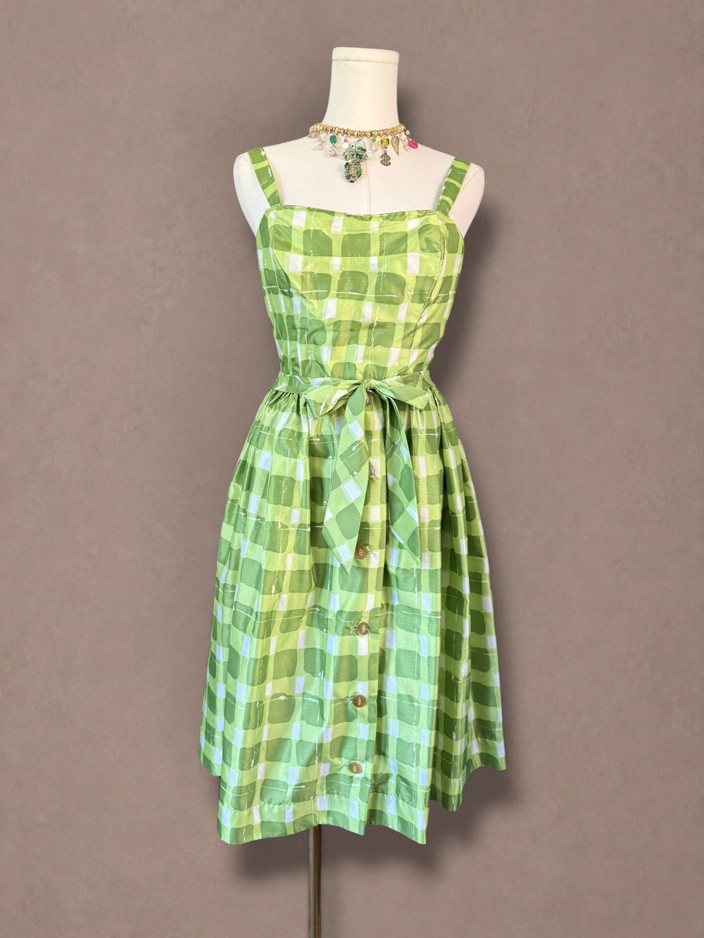 Gabar Deadstock 50s Green Plaid Swimsuit & Skirt Set - NWT