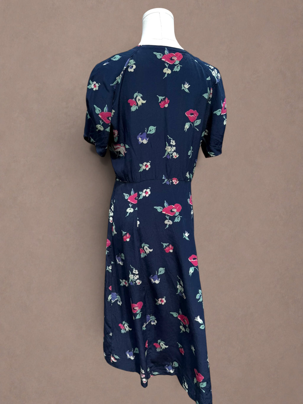 Navy Floral 1930s Bias Cut Rayon Day Dress