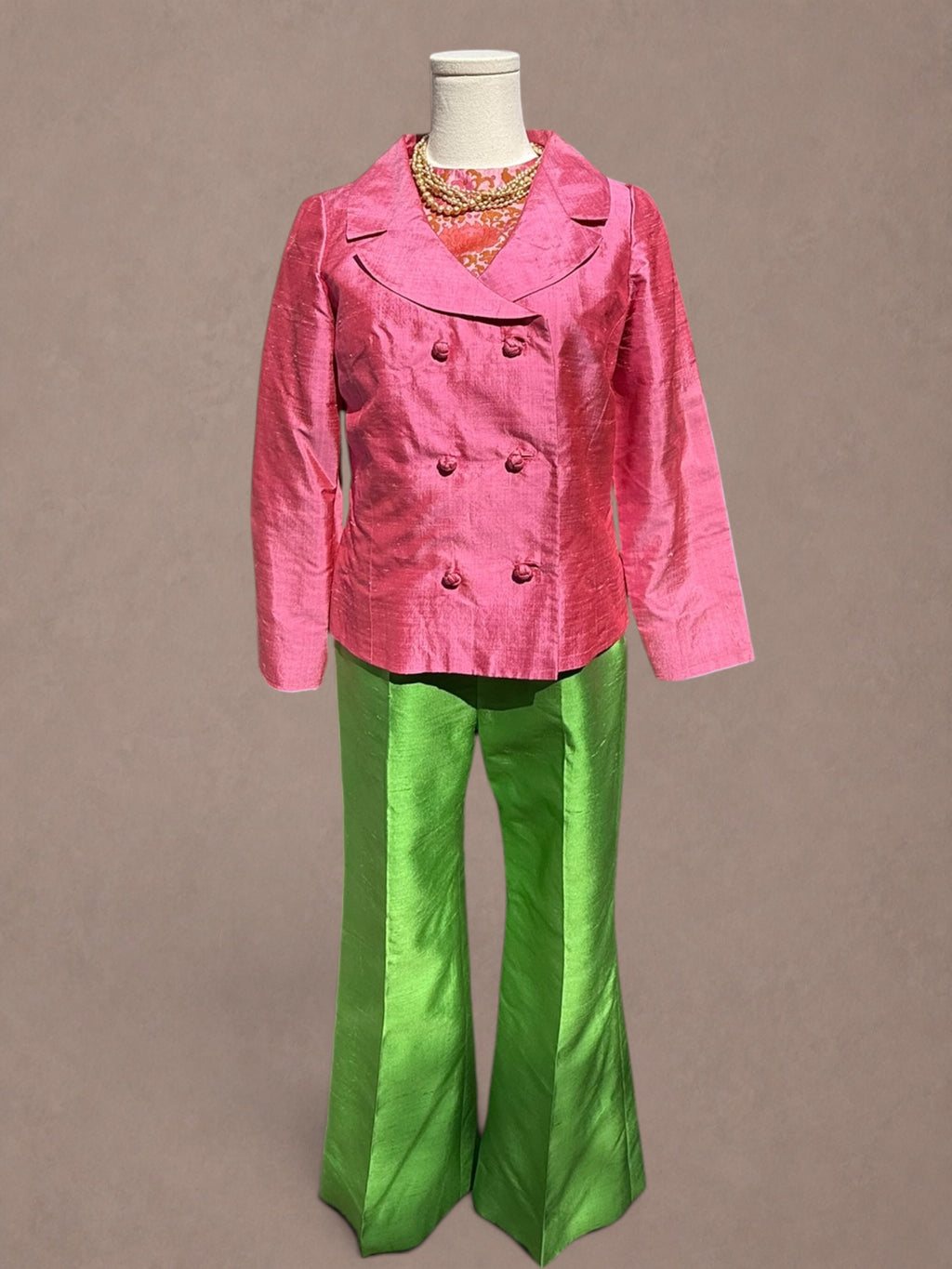 Vibrant Green Silk 60s Trousers