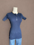 Navy Blue 70s Ribbed Henley Tee