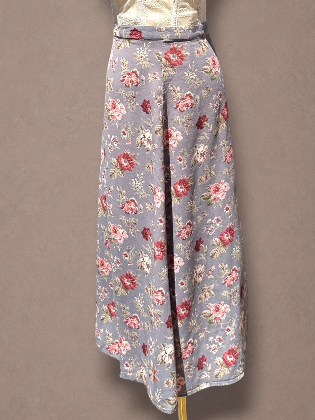 Dusty Rose Floral 90s does 40s Bias-Cut Midi Skirt
