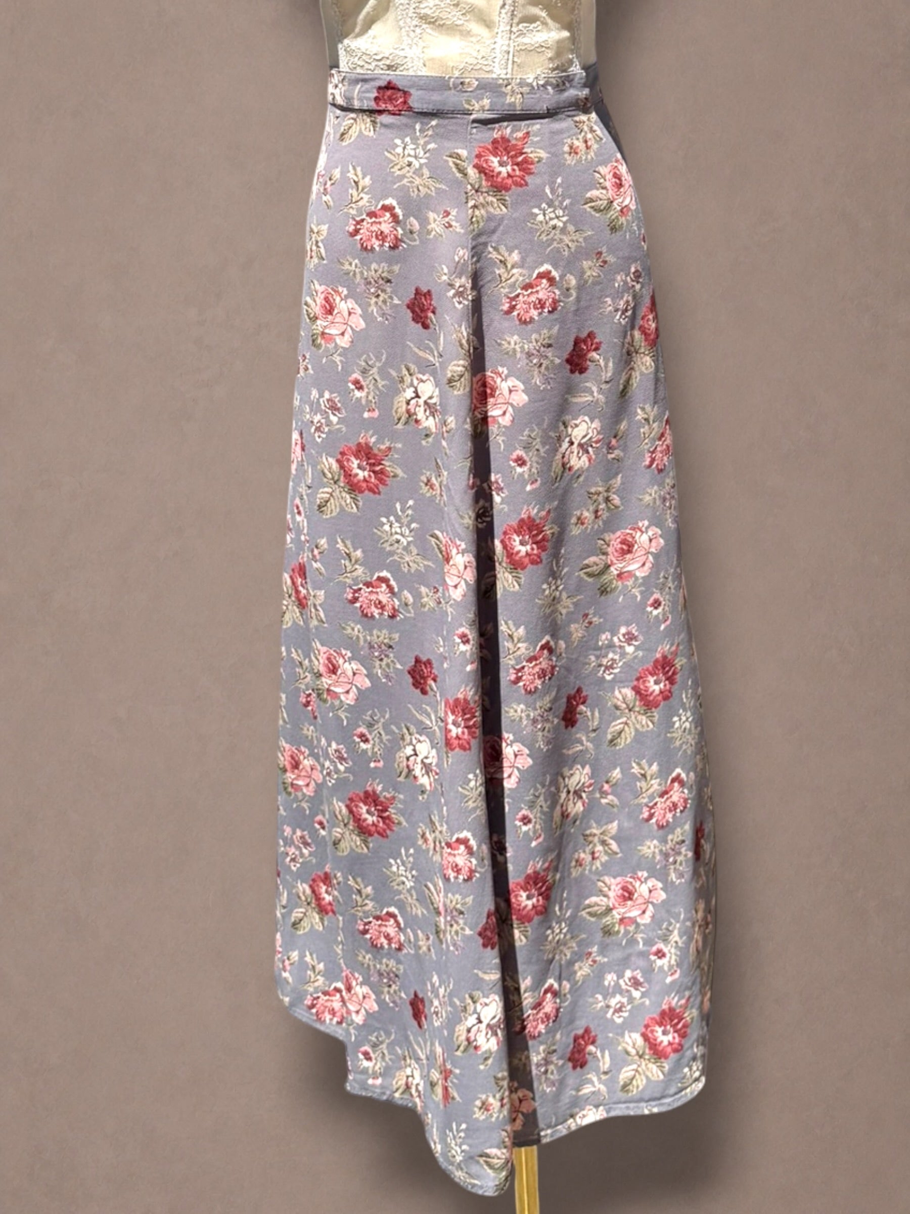 Dusty Rose Floral 90s does 40s Bias-Cut Midi Skirt