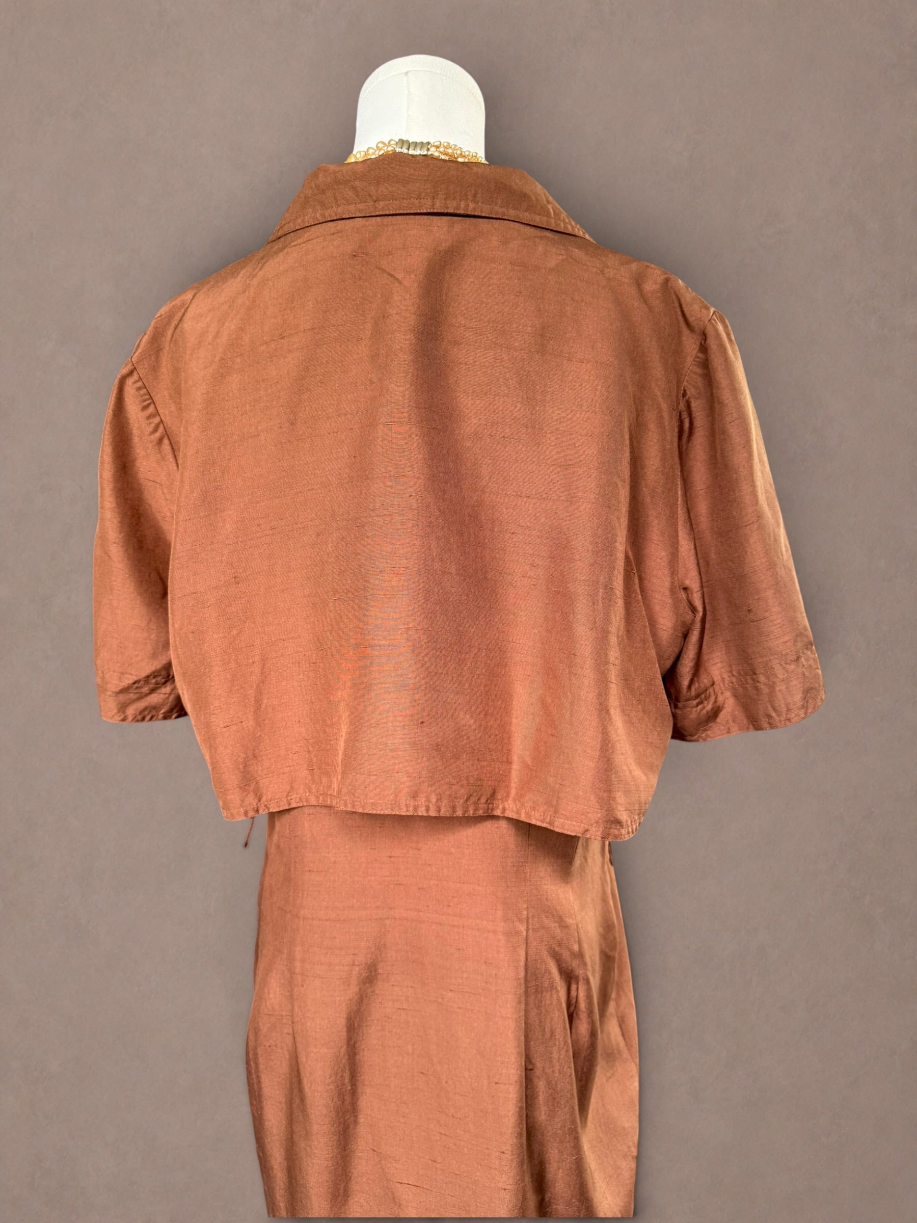 Copper Silk 80s does 40s Shirt Dress Day Dress by G.B. Sott