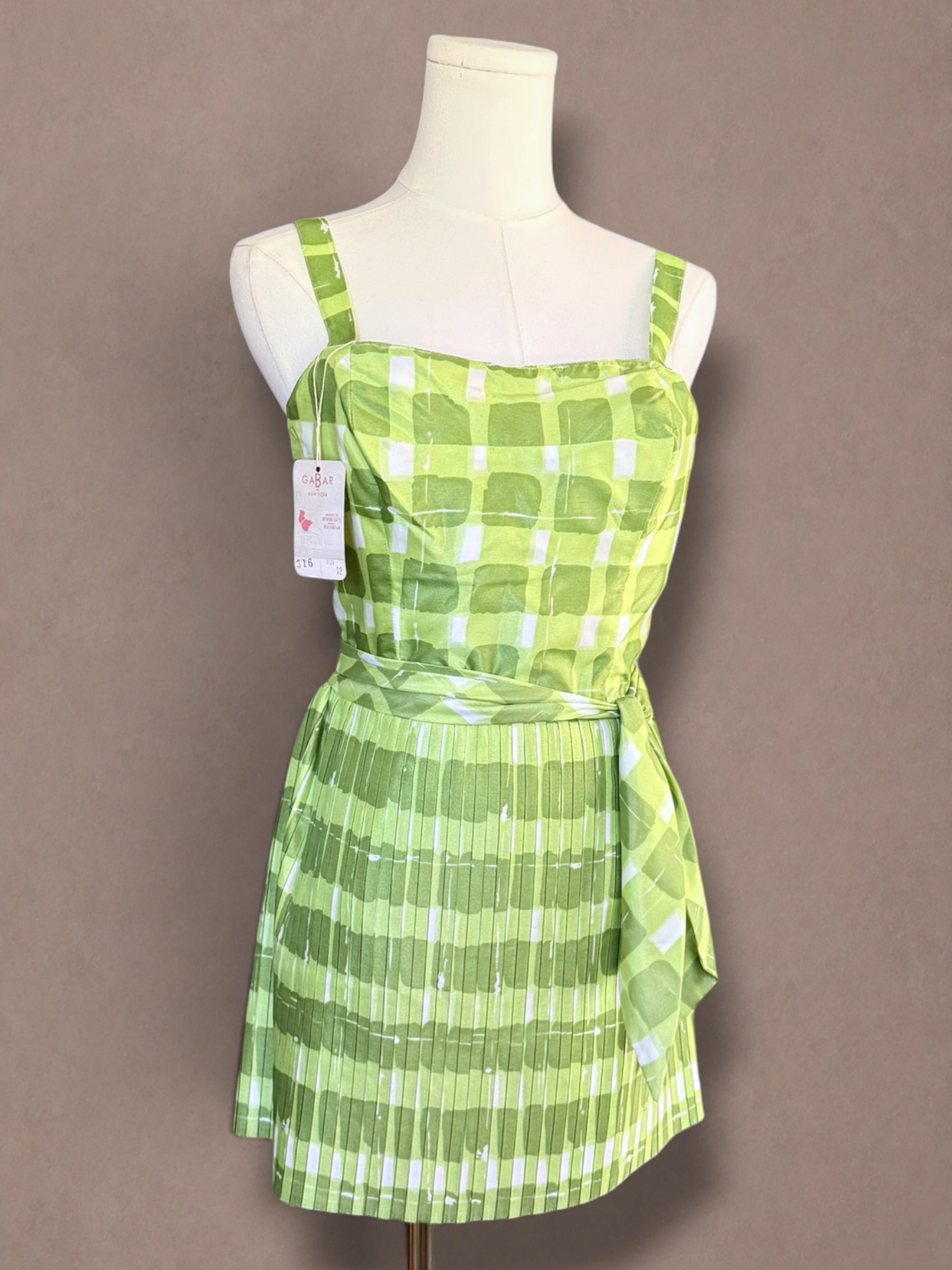 Gabar Deadstock 50s Green Plaid Swimsuit & Skirt Set - NWT