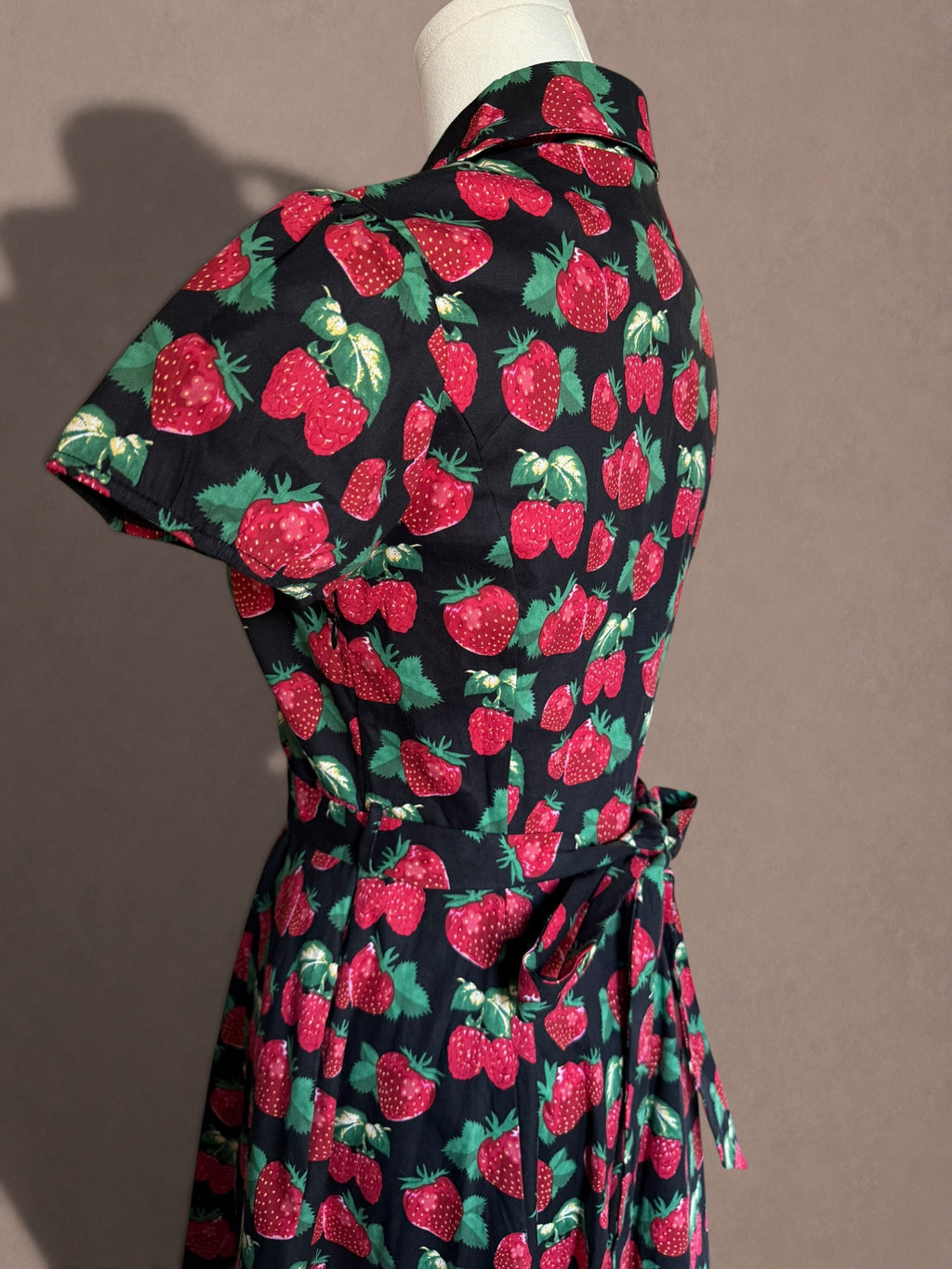 Vintage-Inspired Strawberry Print Dress with Tie Waist-New with Tags