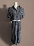 Leslie Fay 80s Does 40s Grid Print Pleated Shirt Dress