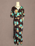 Floral 60s-70s Maxi Dress & Wrap Top Set by C.M. Courtney
