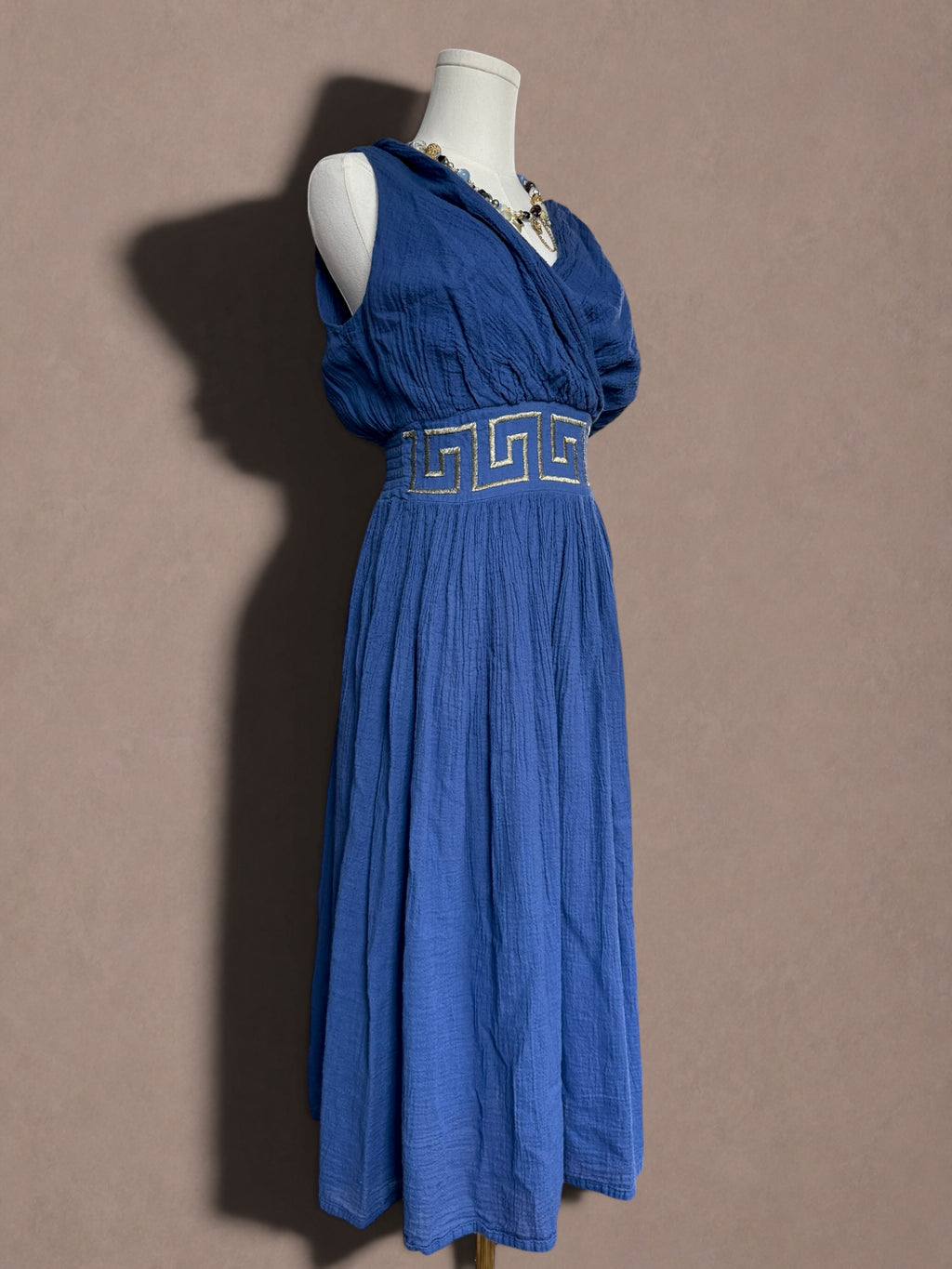 Cobalt Blue 70s Cotton Gauze Grecian Goddess Dress