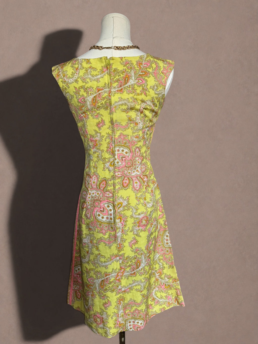 Neon Yellow & Hot Pink 60s Paisley Mod Mini Dress by Cos Cob