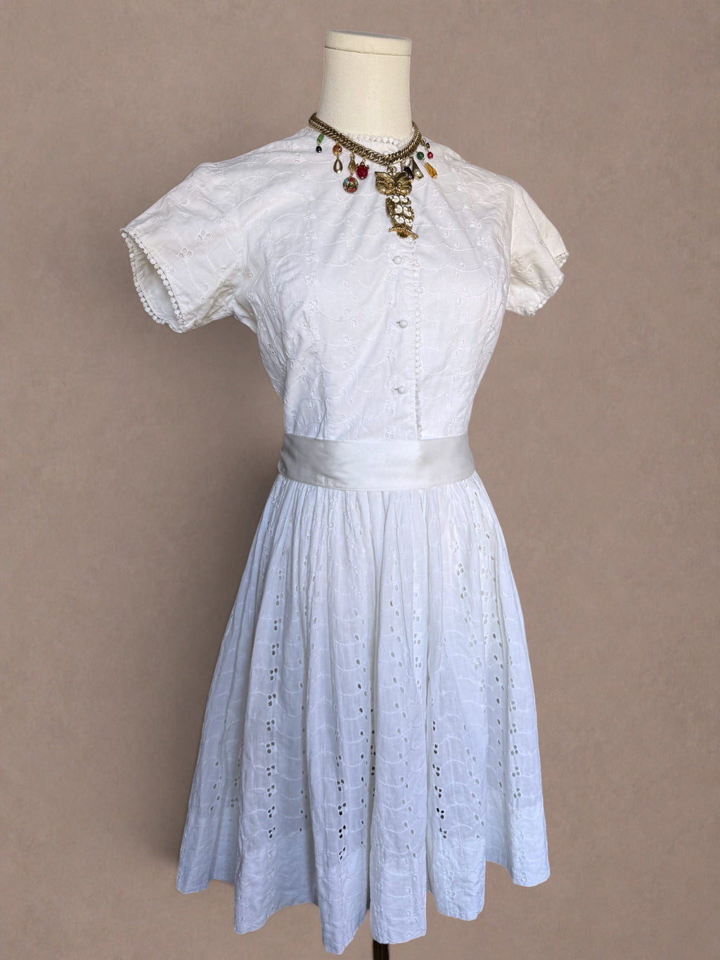 White Eyelet Cotton 70s Fit & Flare Dress