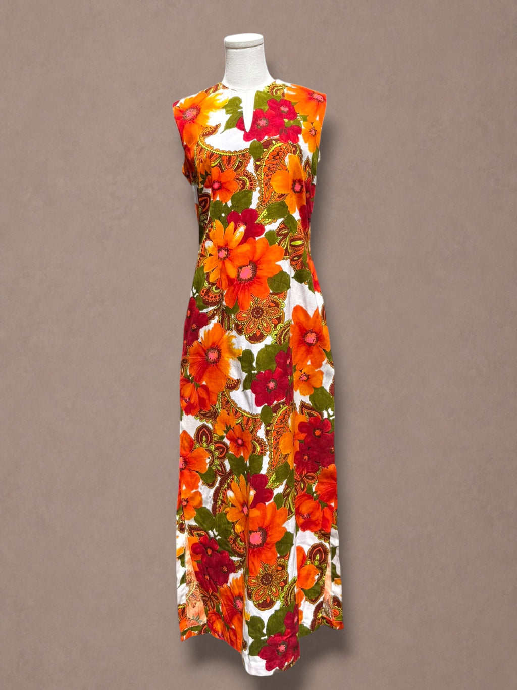 Alice Polynesian 60s Hawaiian Psychedelic Floral Maxi Dress