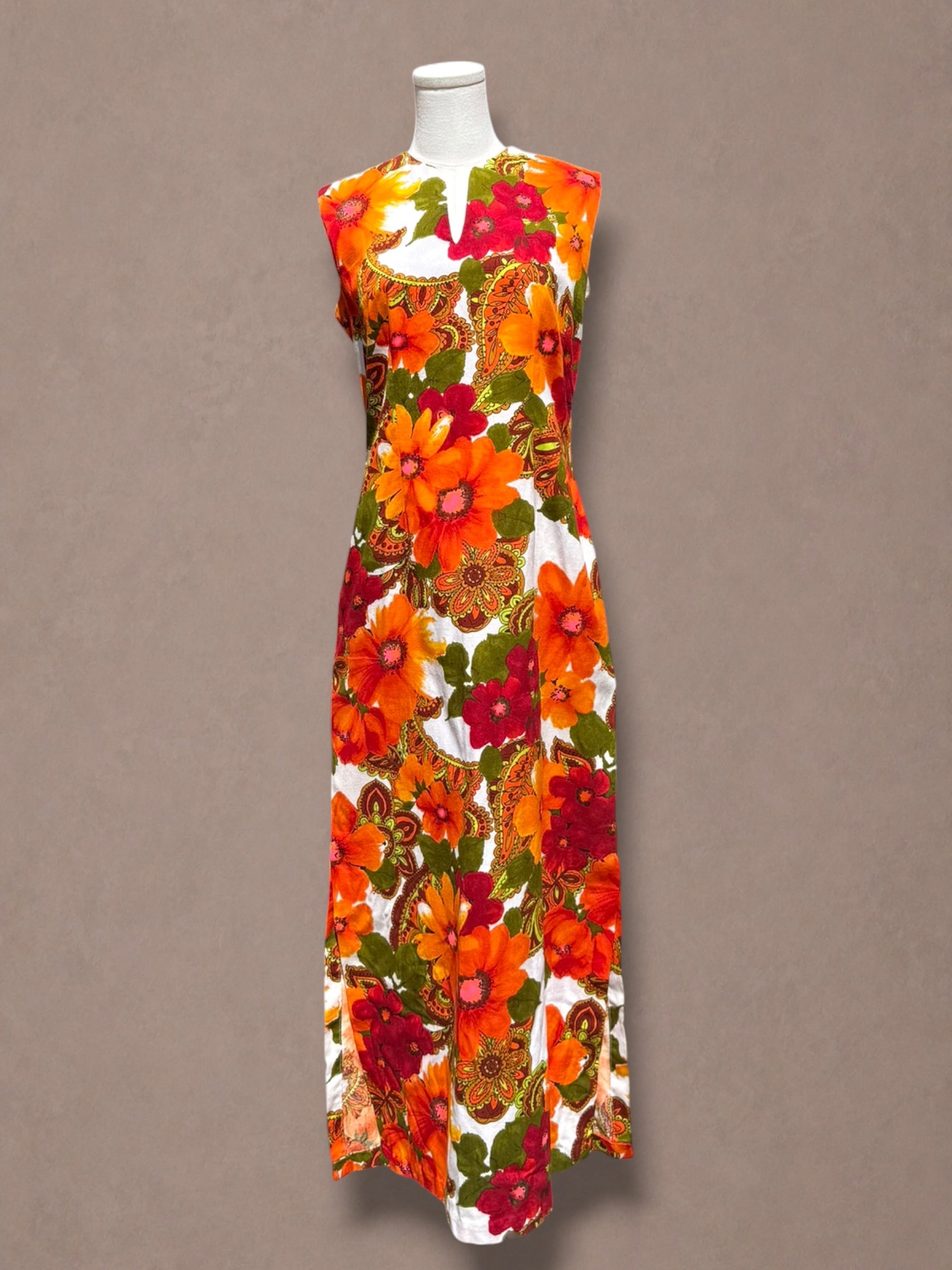 Alice Polynesian 60s Hawaiian Psychedelic Floral Maxi Dress