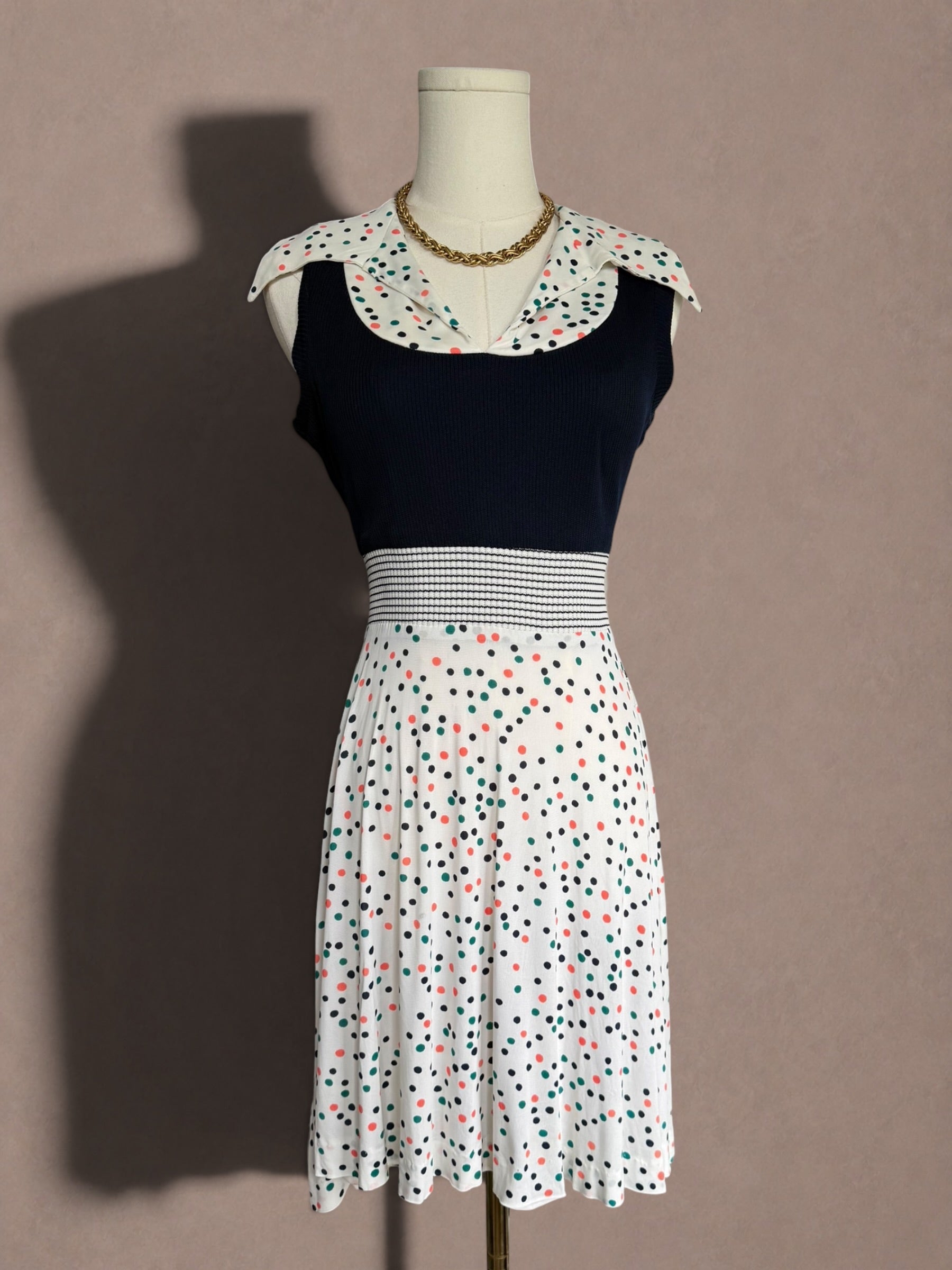 Confetti Dot 70s Knit Dress & Duster Set by Young Innocent