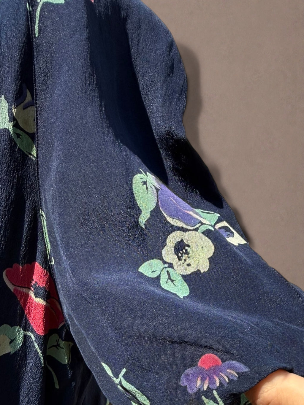 Navy Floral 1930s Bias Cut Rayon Day Dress