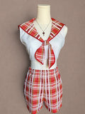 Red Plaid 70s Sailor Short Set- Deadstock, Union Made