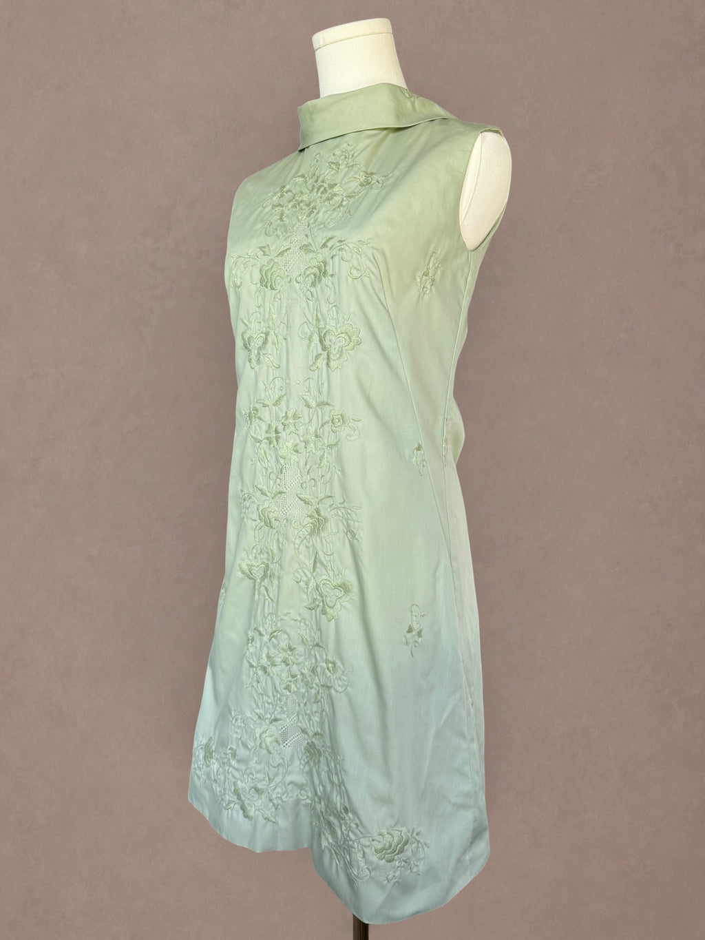 Sage Green 60s Embroidered Cotton Mini