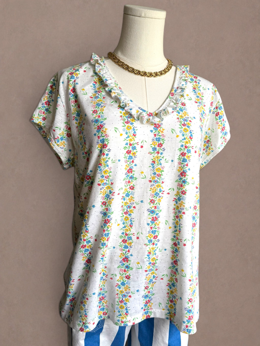 Young Stuff 70s Floral Stripe Cotton Knit Tee