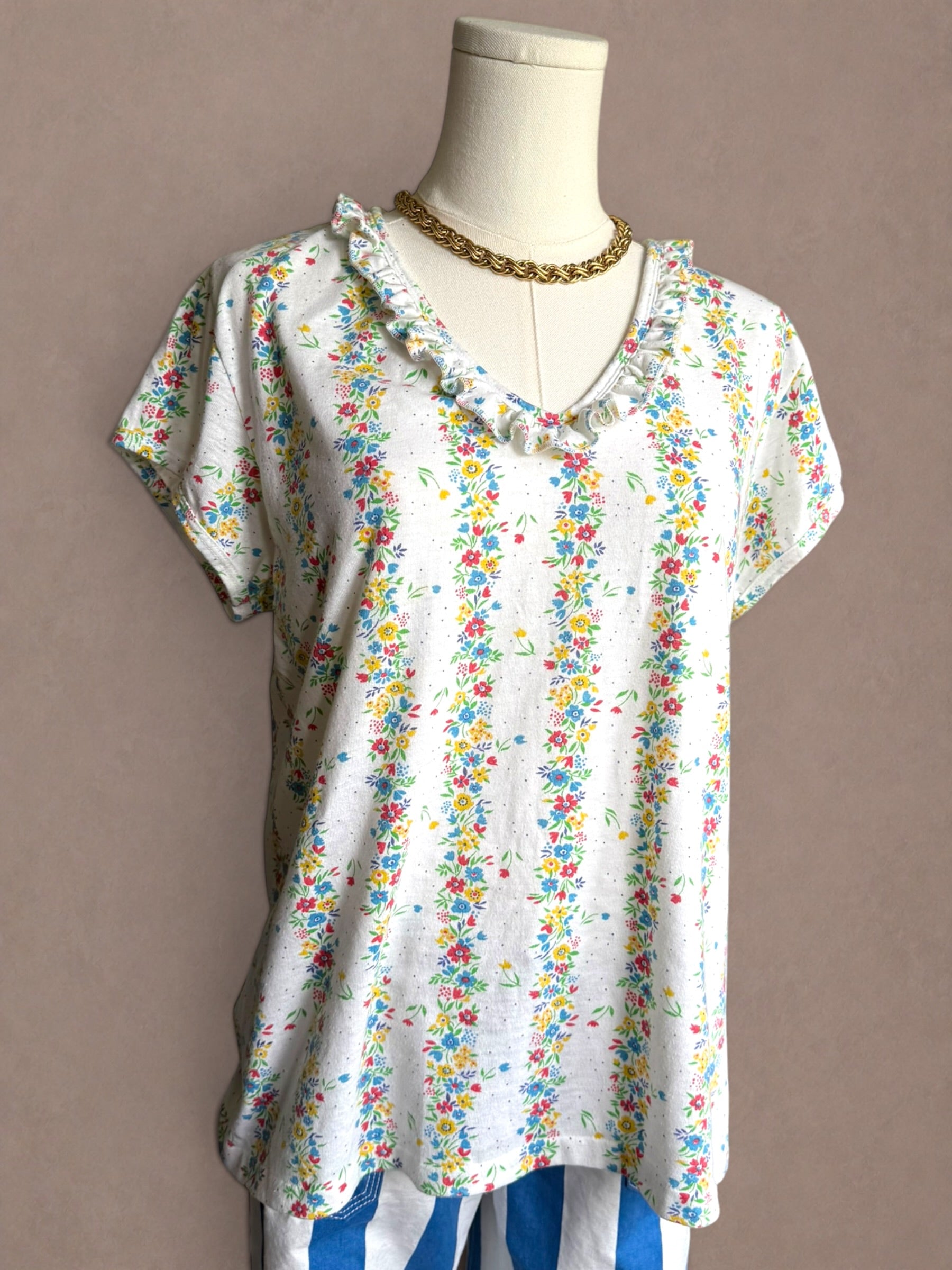 Young Stuff 70s Floral Stripe Cotton Knit Tee