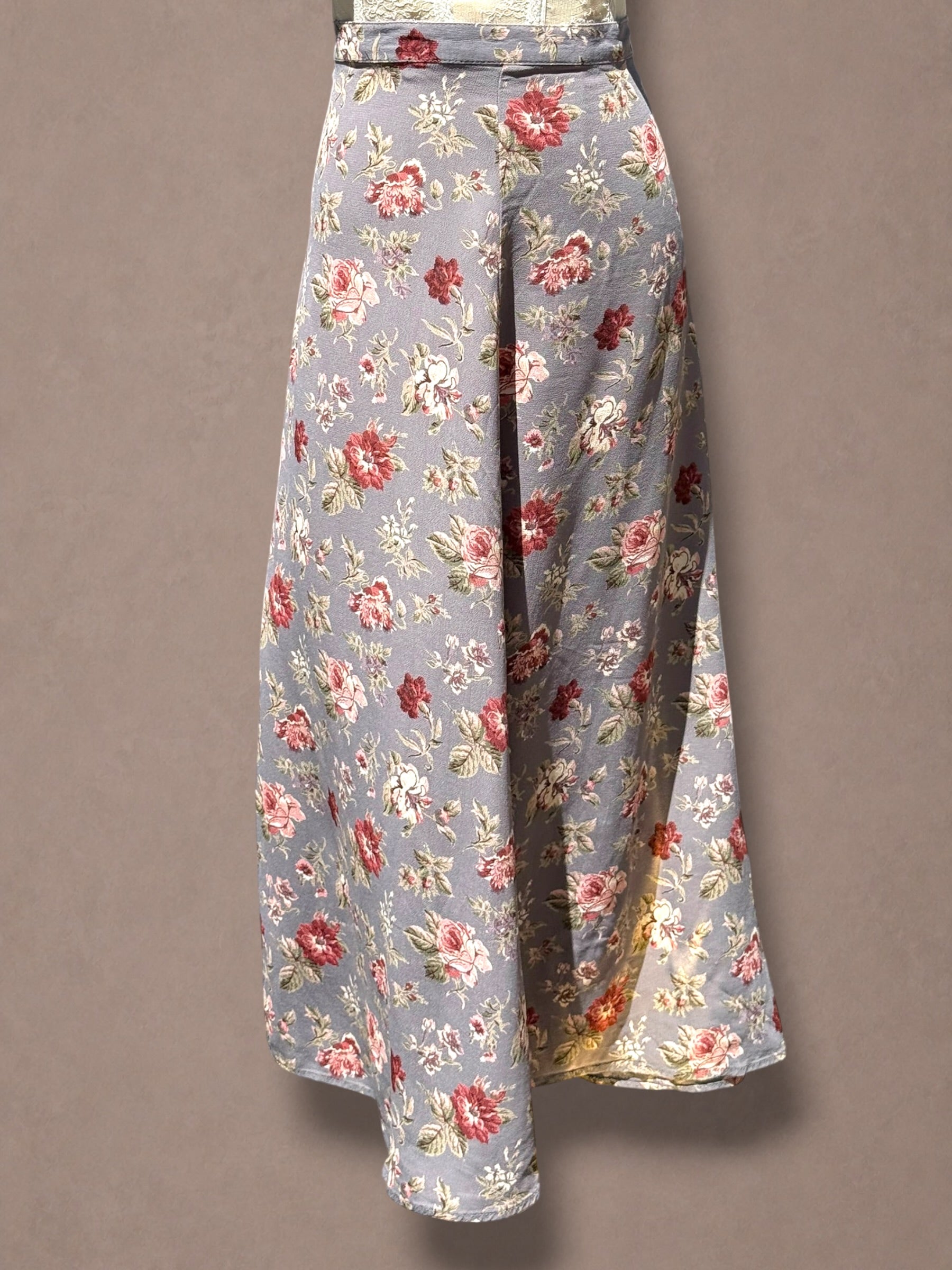 Dusty Rose Floral 90s does 40s Bias-Cut Midi Skirt