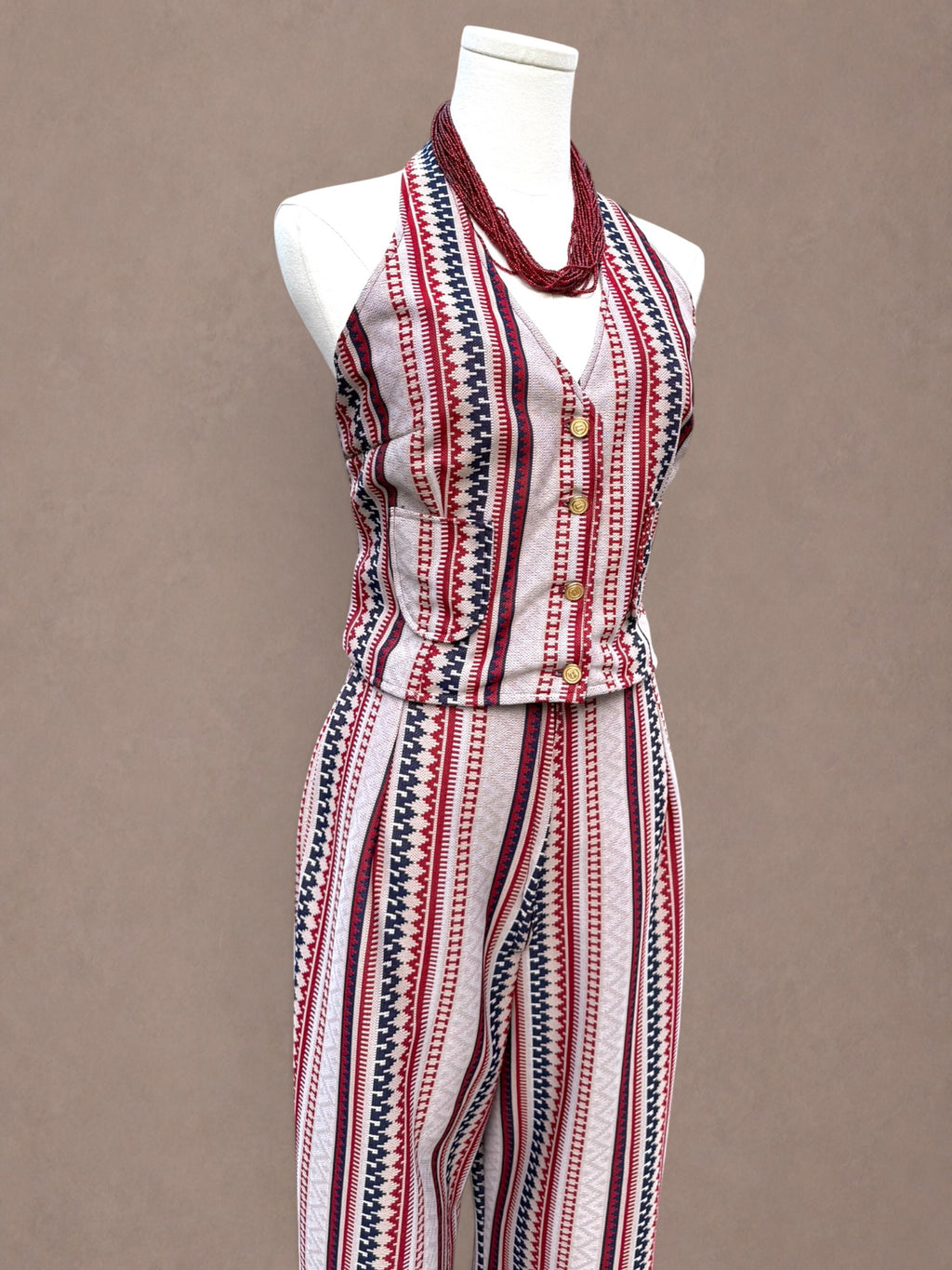 Red White & Blue Knit 70s Halter & Flares Set