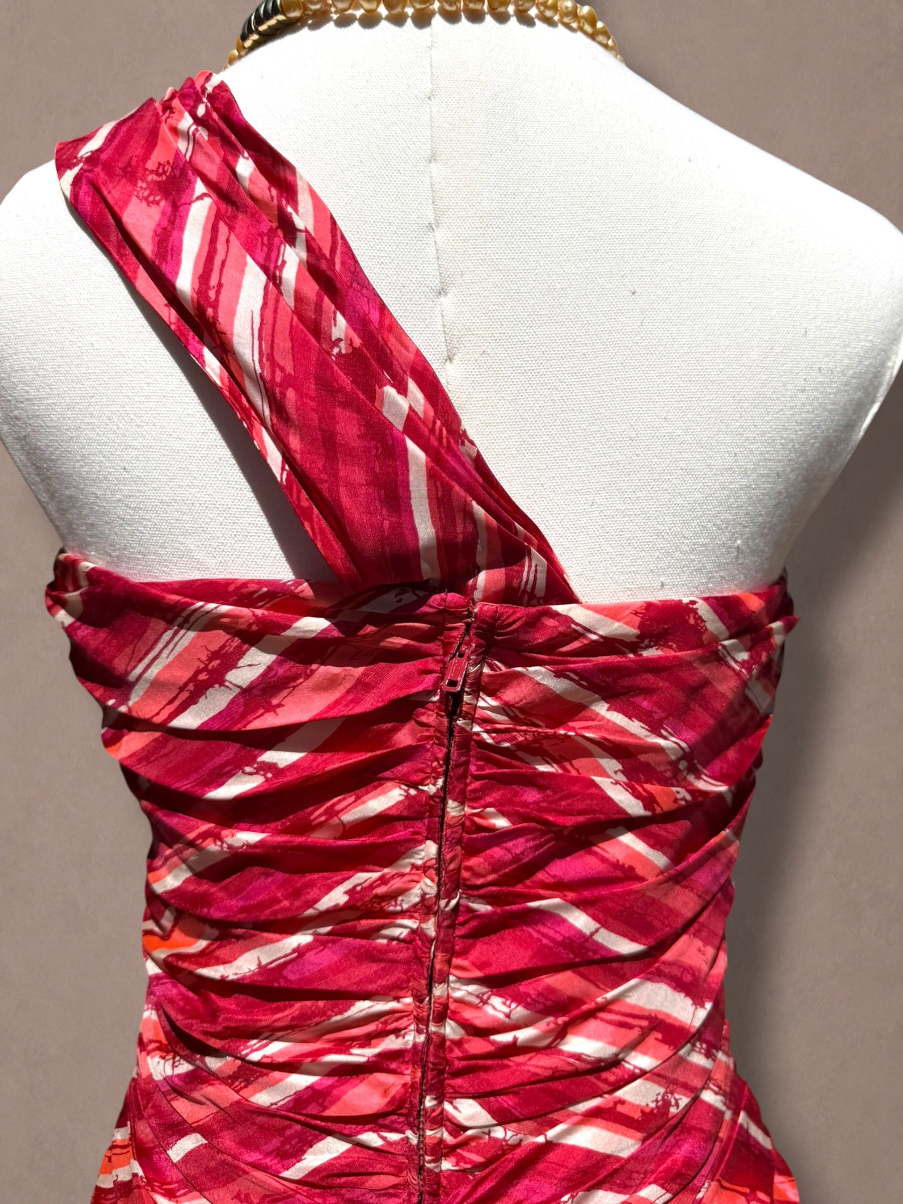 Abstract Print One-Shoulder 50s Cocktail Dress
