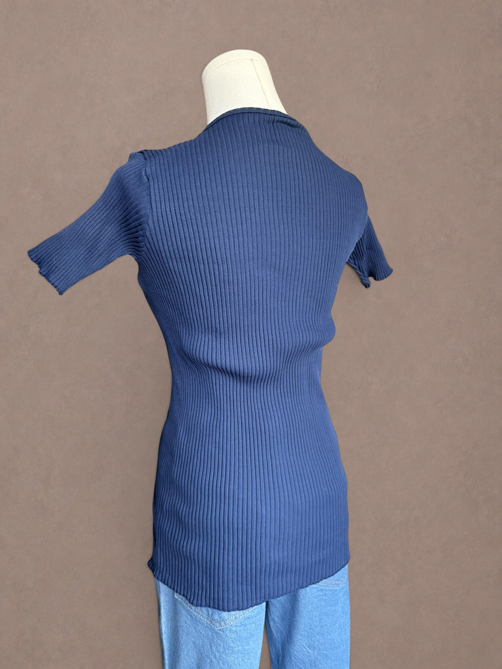 Navy Blue 70s Ribbed Henley Tee