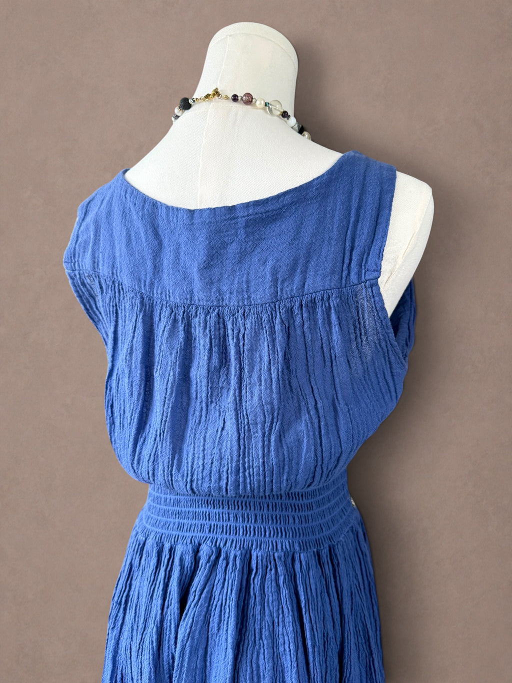 Cobalt Blue 70s Cotton Gauze Grecian Goddess Dress