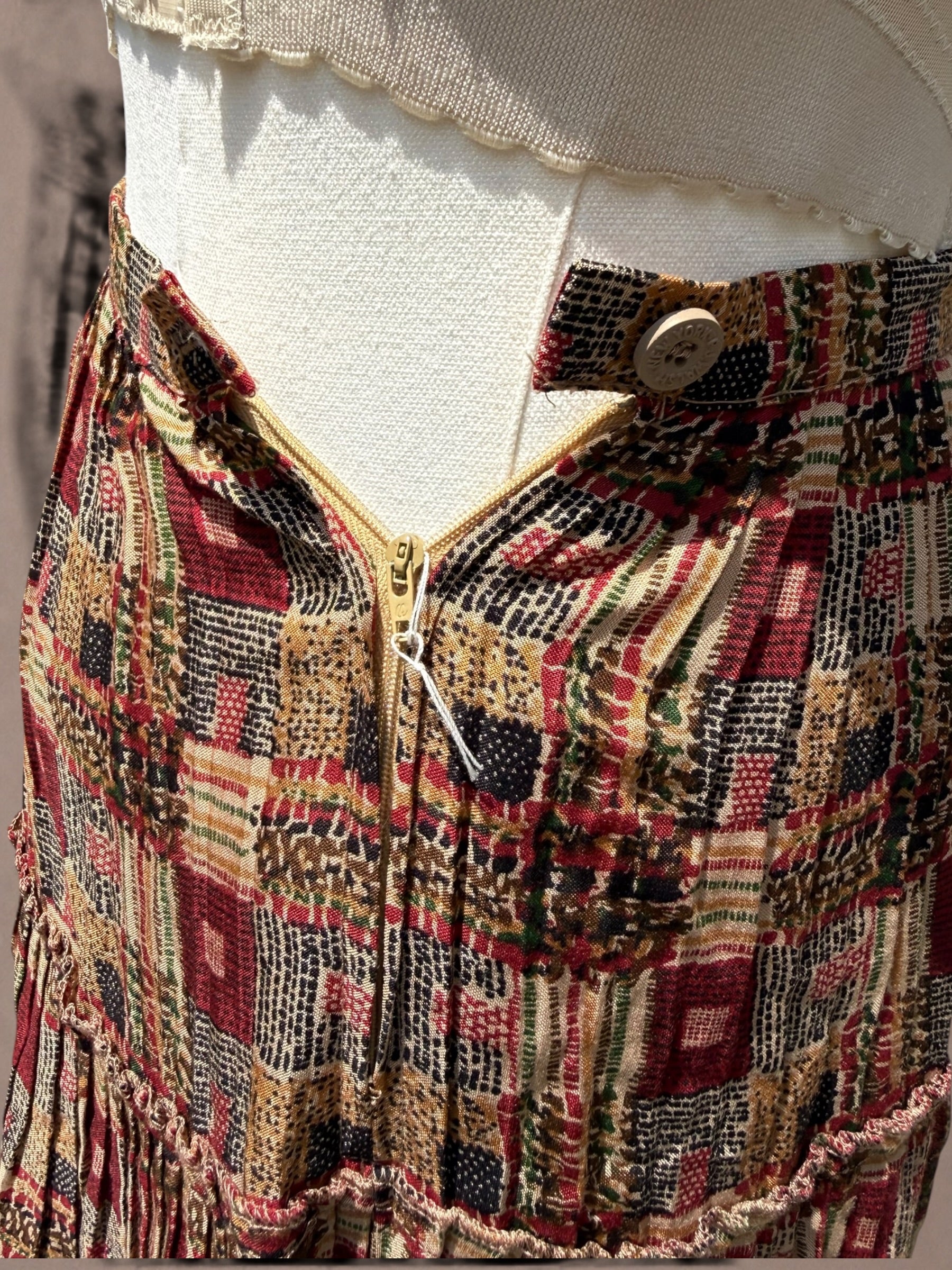 Patchwork Print 1970s Rayon Prairie Skirt