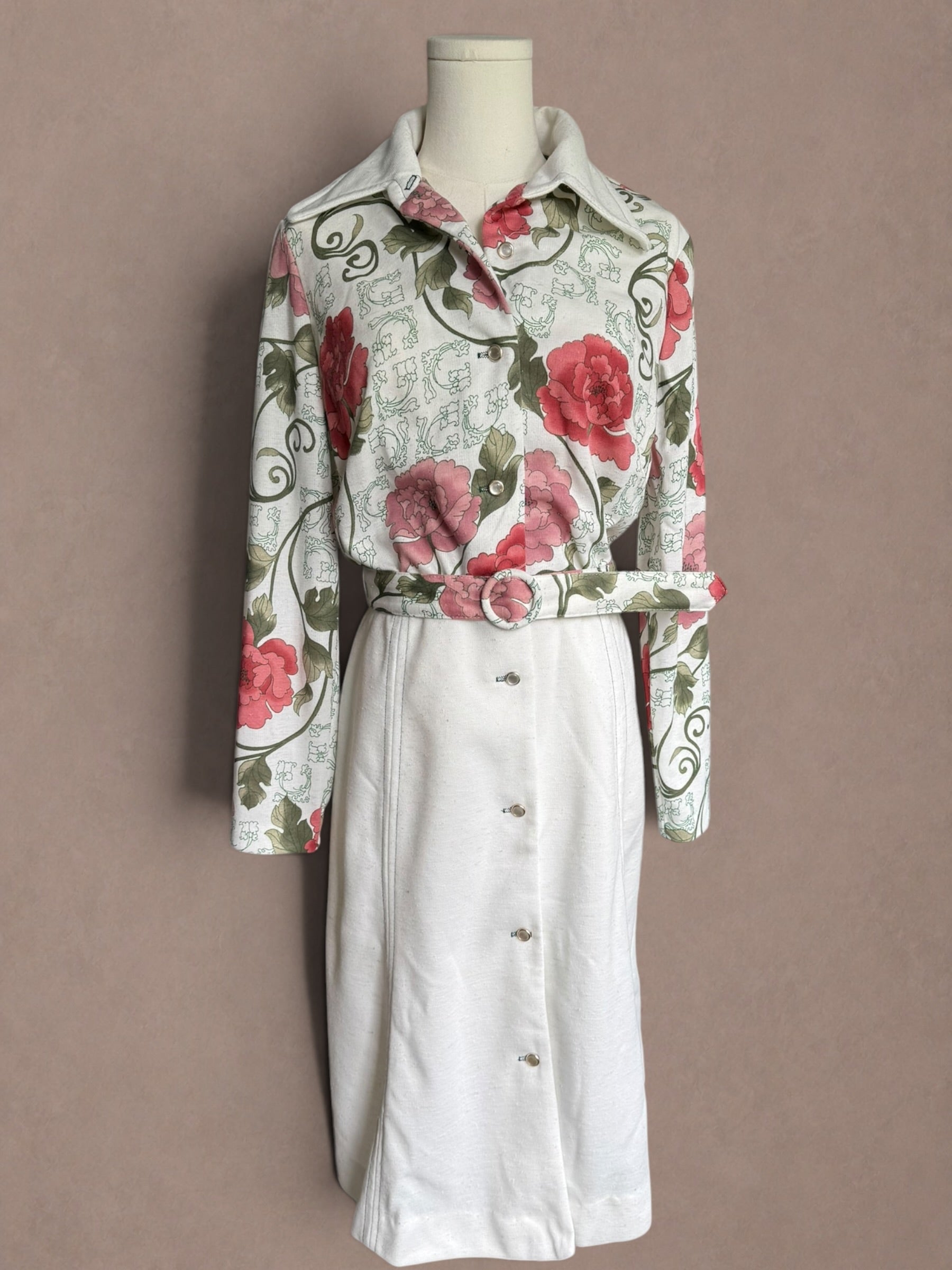 Belted 70s Floral Shirt Dress