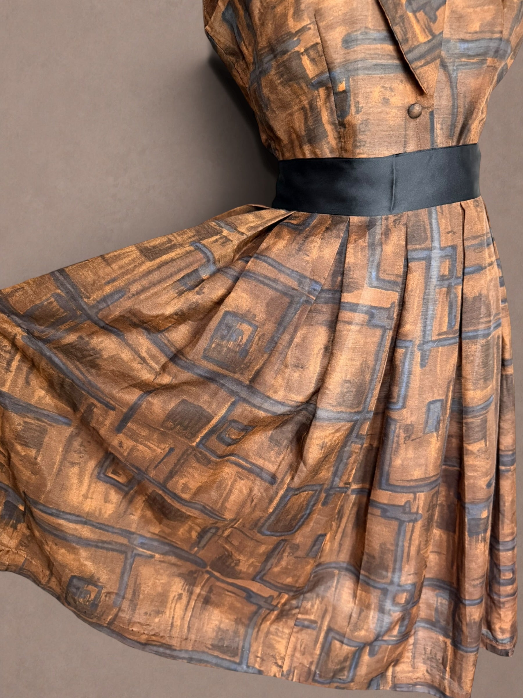 Abstract Print 50s Pussy Bow Dress