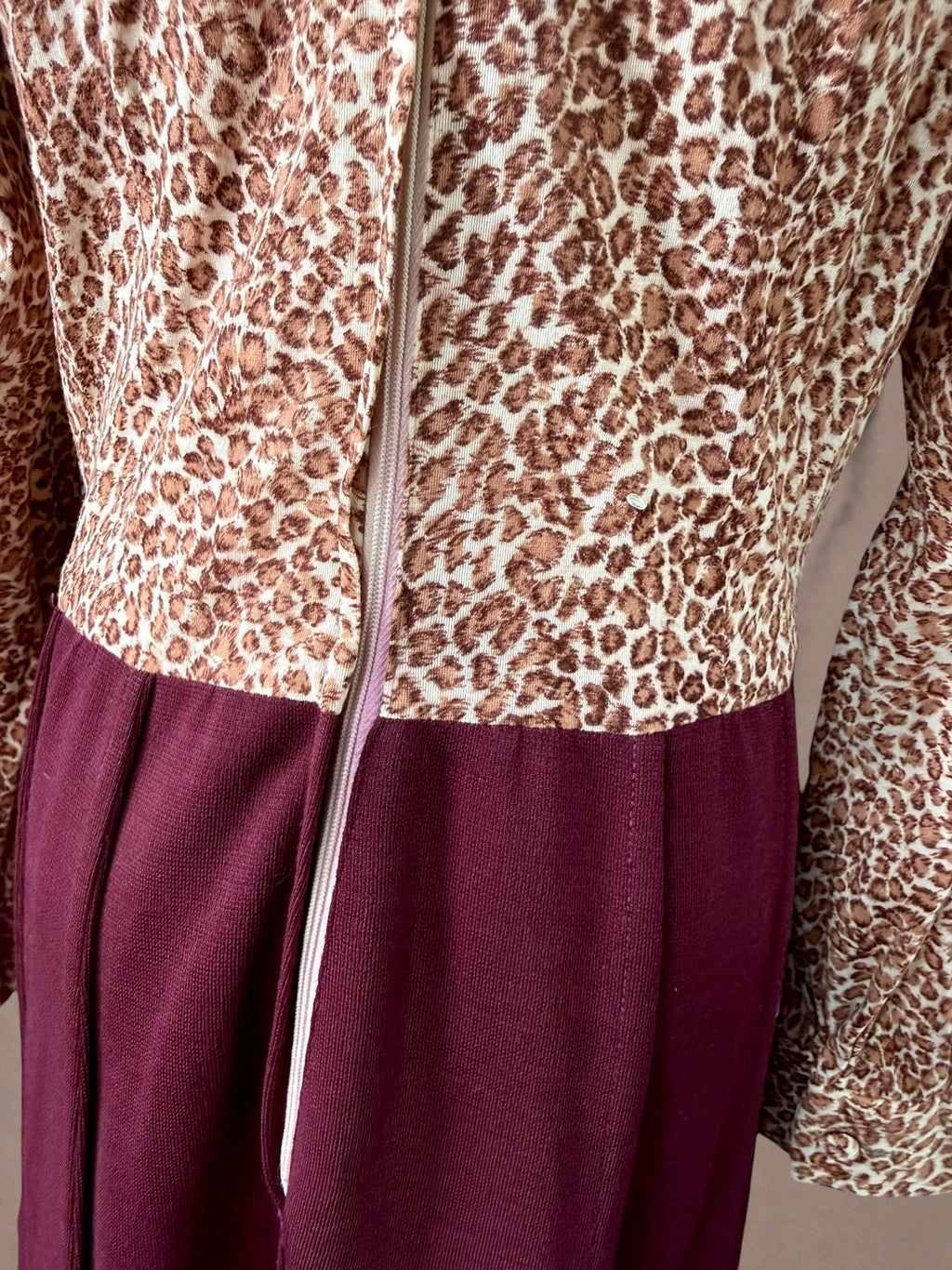 Leopard Print Knit Dress – Burgundy Panel Skirt