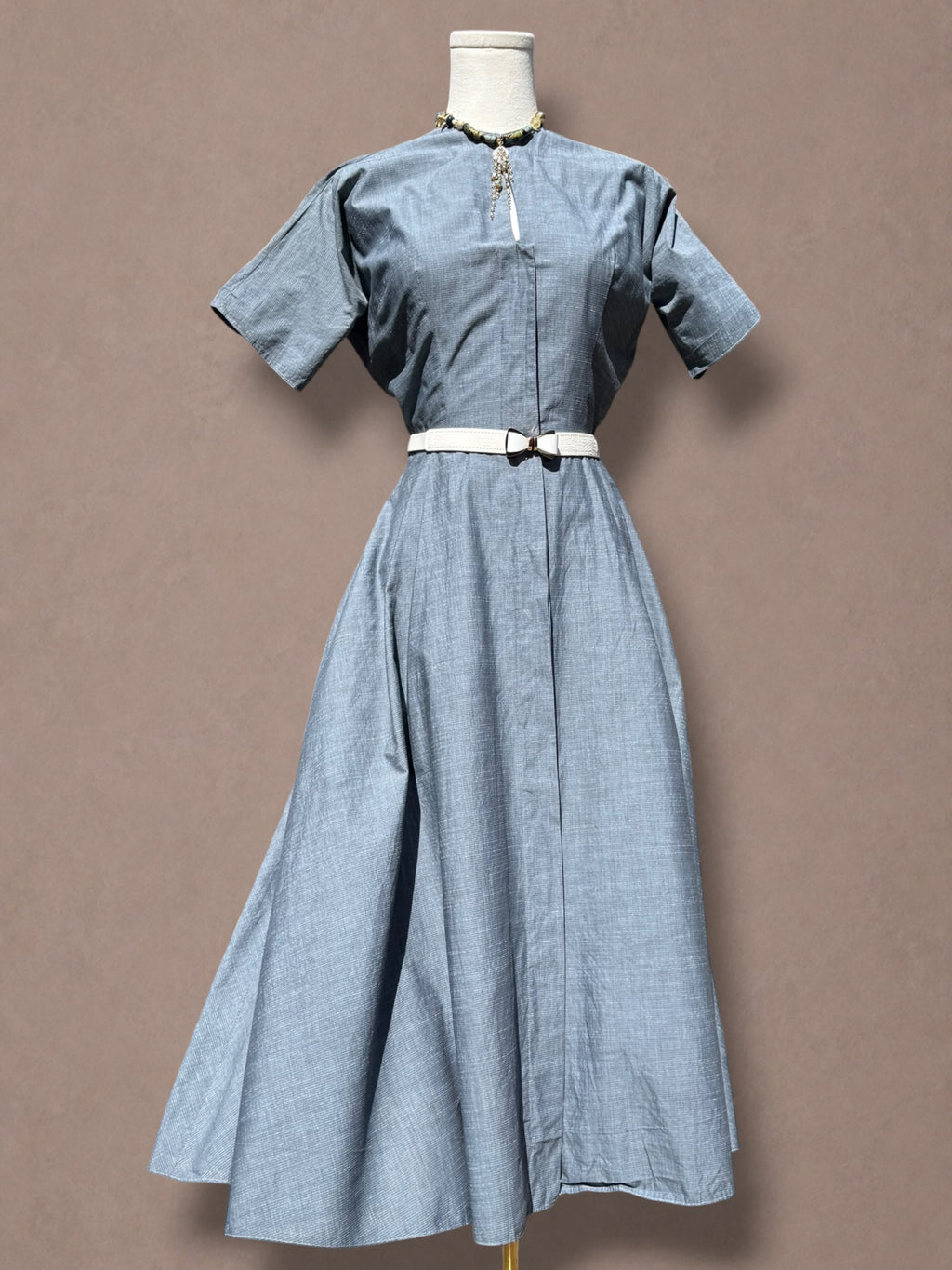 Saks Fifth Avenue 40s Chambray Blue Day Dress