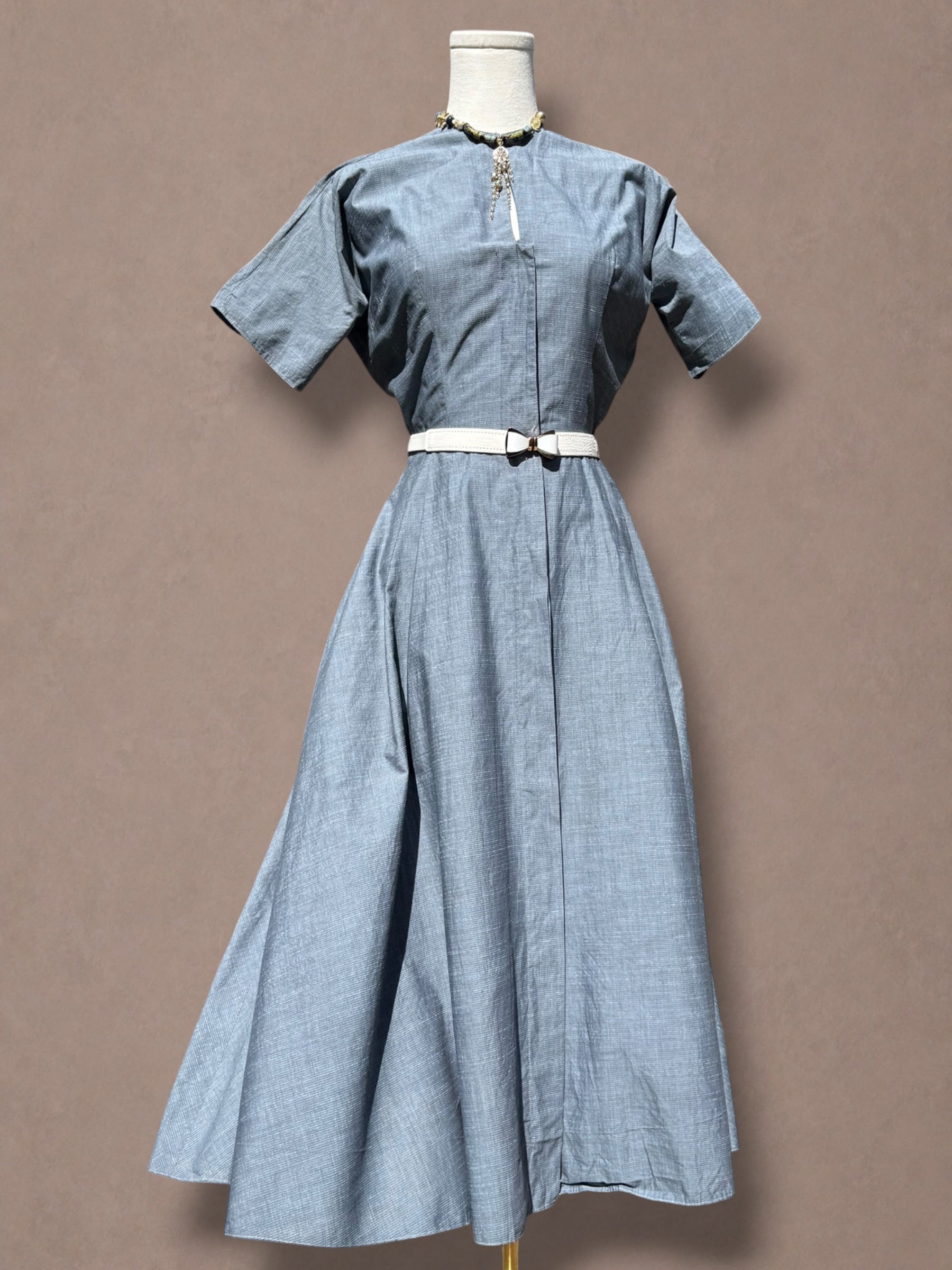 Saks Fifth Avenue 40s Chambray Blue Day Dress