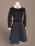 Mod Revival 70s Pinstripe Dress with Sculptural Collar